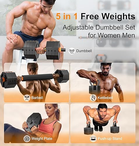 Miniatura 7 de Juego de mancuernas ajustables para hombres y mujeres, 20 libras, 30 libras, 40 libras60 libras, juego de pesas con conector, juego de mancuernas 5