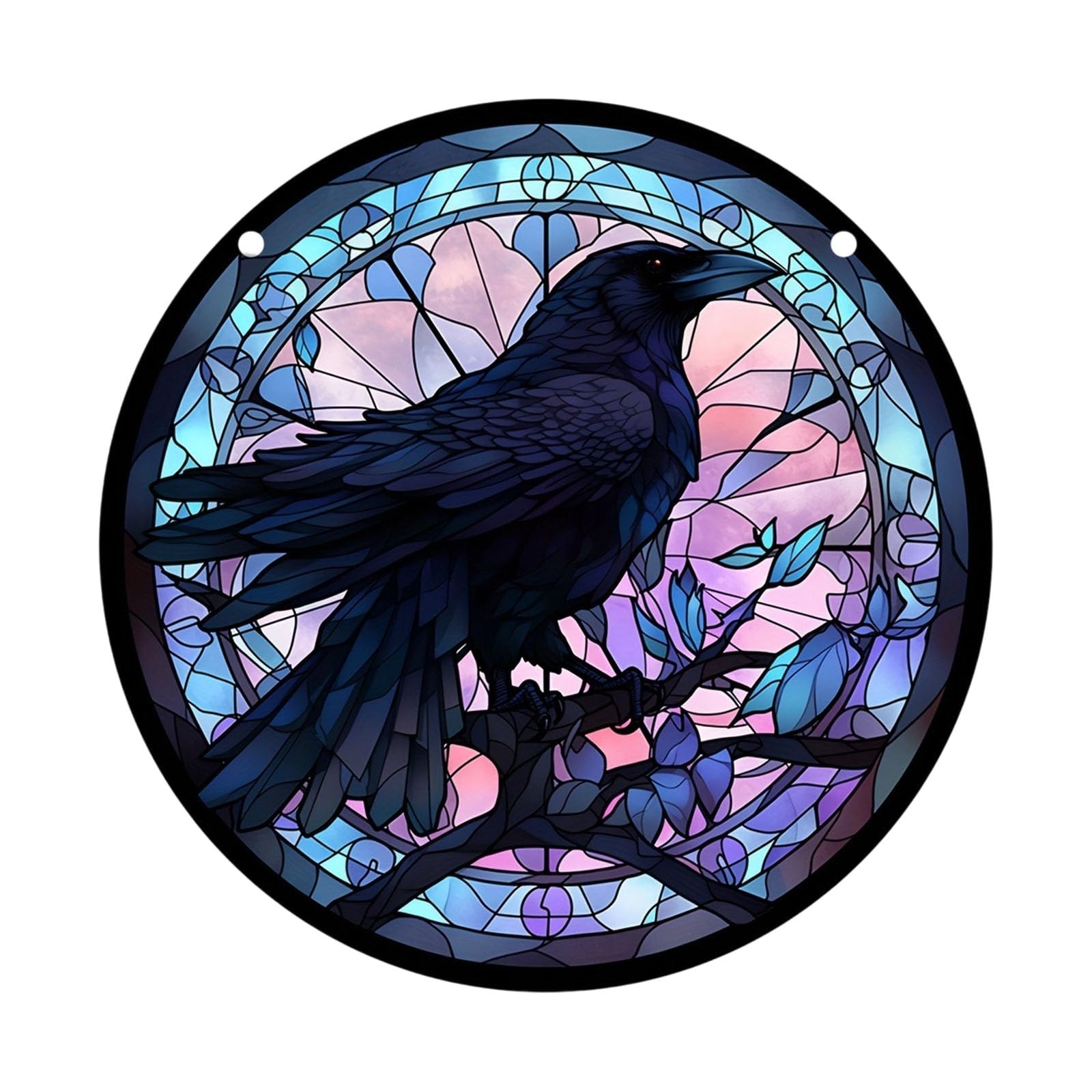 Ravens Stained Glass Suncatchers Window Hanging for Halloween, Wall Art Decorations for Yard, Balcony & Home Garden Colorful Glass Panel