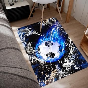 Soccer Rugs for Boys Bedroom - Soccer Ball Printed Area Rug Sports Rugs for Boys Bedroom Playroom Living Room Football Room Decor Sofa Floor Mat, 2x3