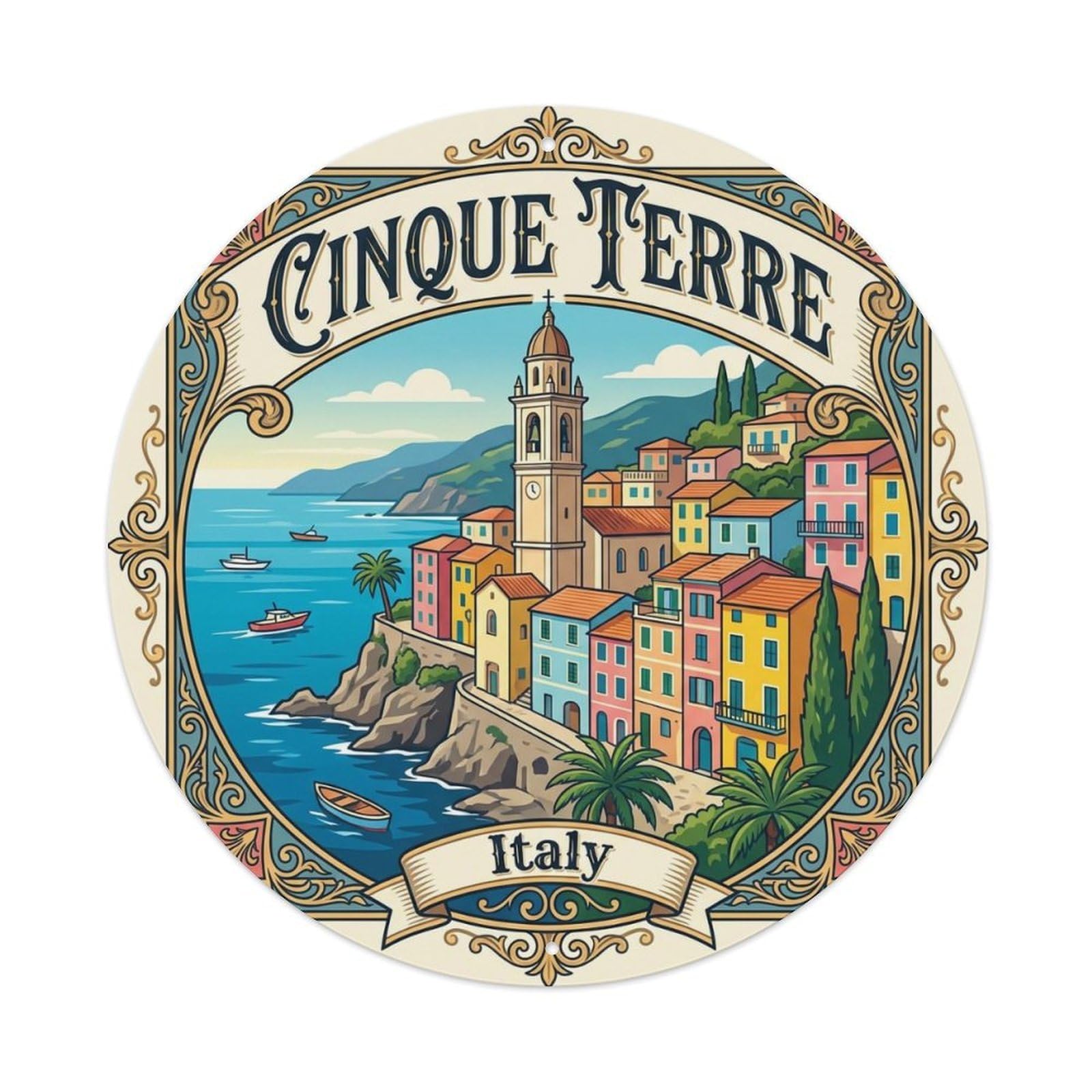 Vintage Travel Cinque Terre Italy Focus Metal Tin Sign