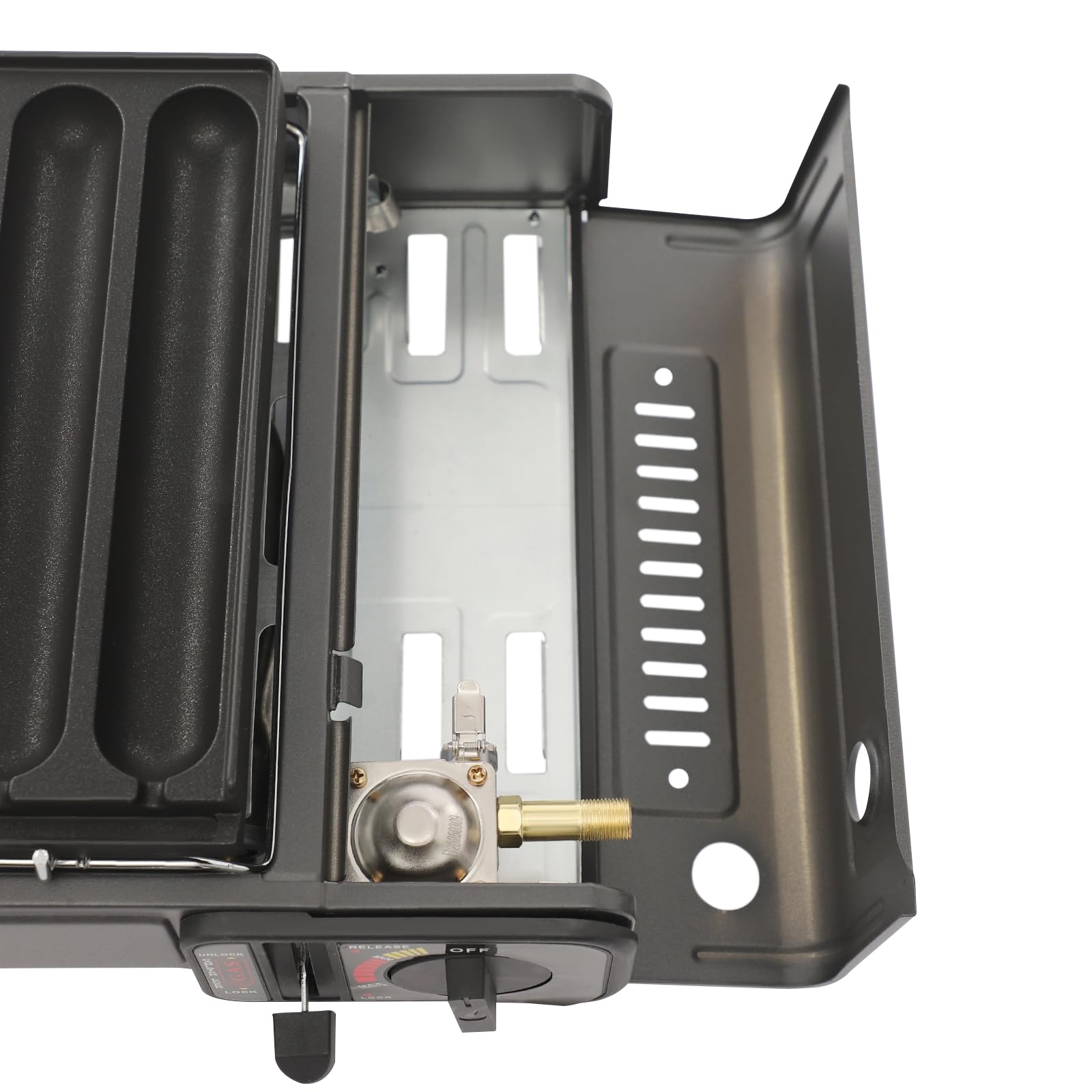 Tragbarer Gasgrill Camping, mit Würstchen-Grillplatte und Tragetasche, 2200W Campingkocher 42x26x11cm, Abnehmbare Fettauffangschale, für Balkon, Garten BBQ (Schwarz)