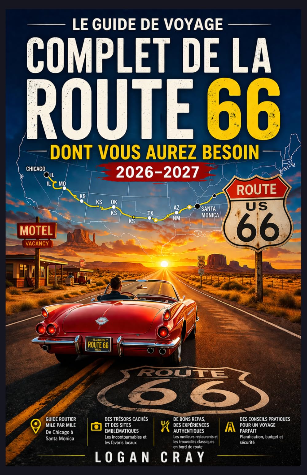Le guide de voyage complet de la Route 66 dont vous aurez besoin 2026-2027: Planificateur de voyage avec cartes, itinéraires d étaillés, arrêts ... pour voyager de Chicago à Santa Monica