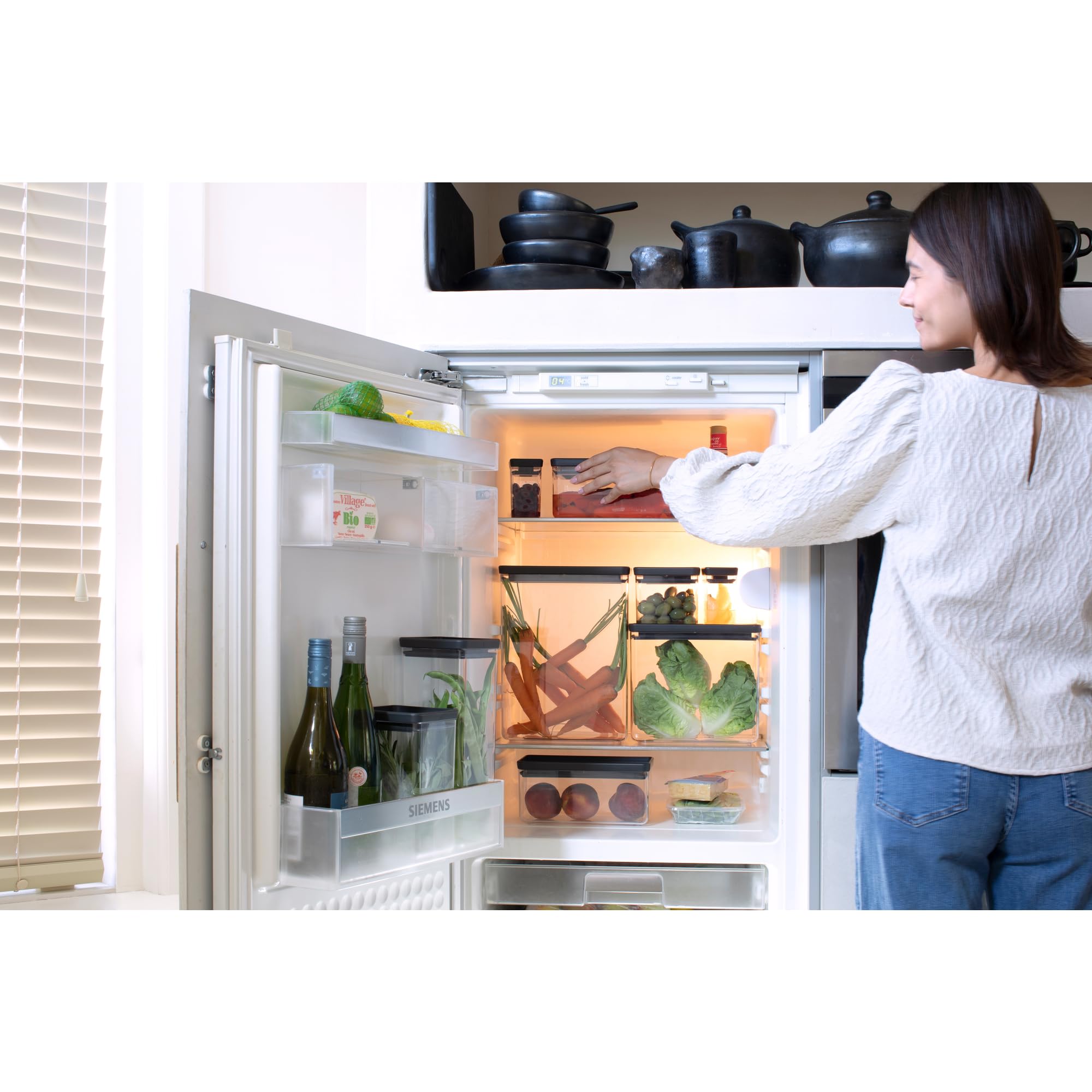 Brabantia TASTY+ Stapelbare Behälter 3er-Set – 2 x 1,6 l +1 x 3,5 l | Luftdichte Vorratsdose mit Silikondichtung für die Küche | Gefäße für trockene und feuchte Lebensmittel, Zucker, Mehl | Dark Grey