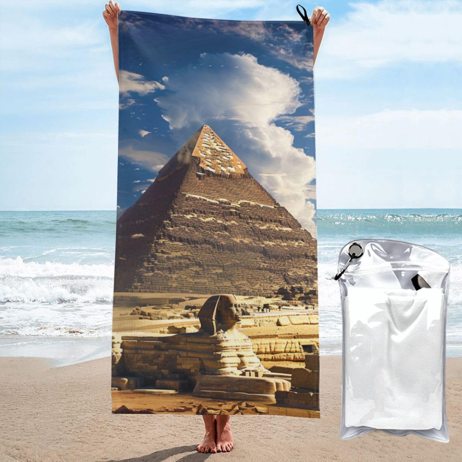 BWWHCCTI Pyramids of Egypt Printed Microfiber Quick Dry Beach Towel 70x140 CM, Fast Drying Bath Towels with Bags for Travel,Camping,Gym,Beach,Swimming,Yoga