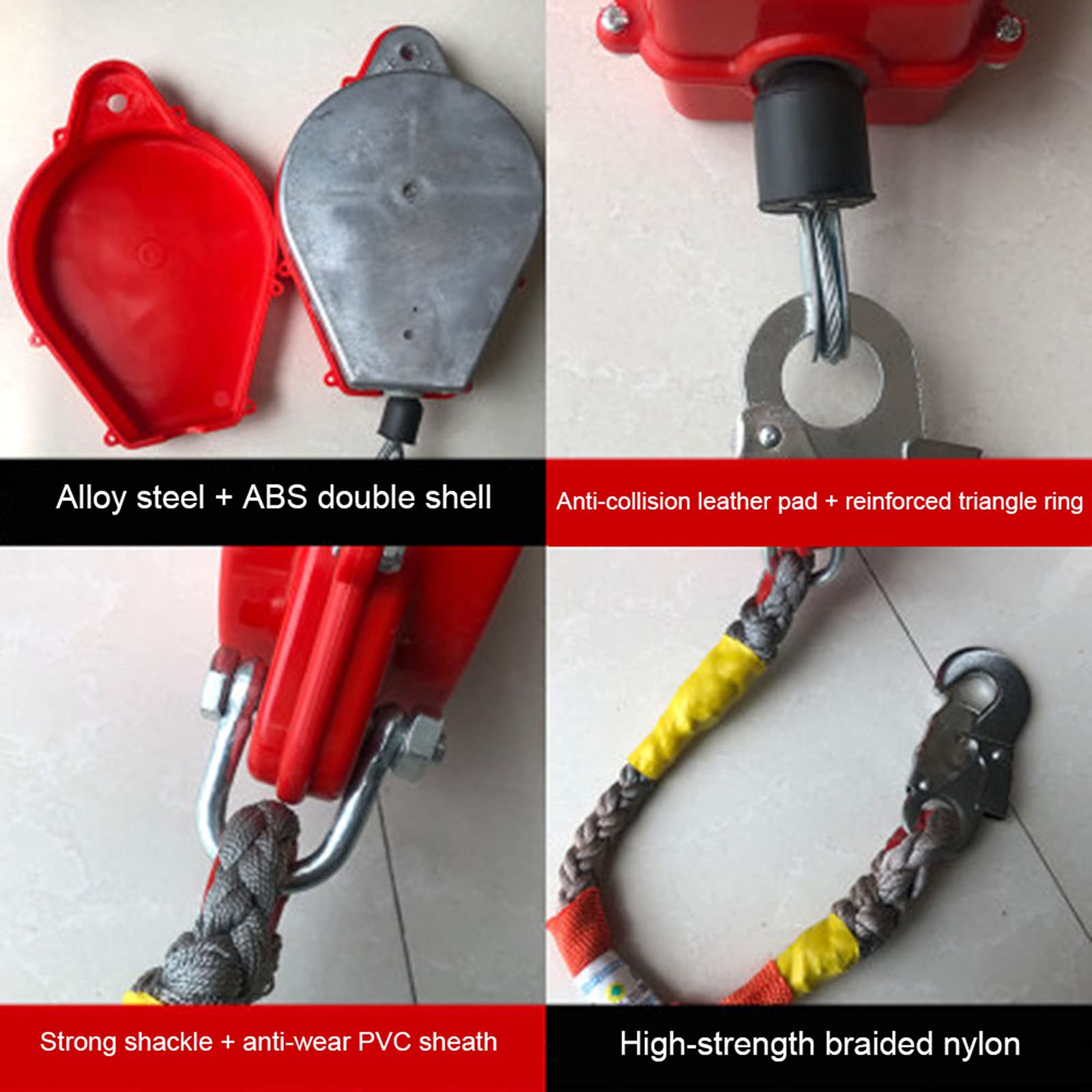 Anti-Chute à Rappel Automatique, Dispositif Antichute pour Chantier de Construction, Câble Rétractable Multifonctionnel, Crochet Autobloquant, (3 M/5 M, 200 KG, Lot de 2)