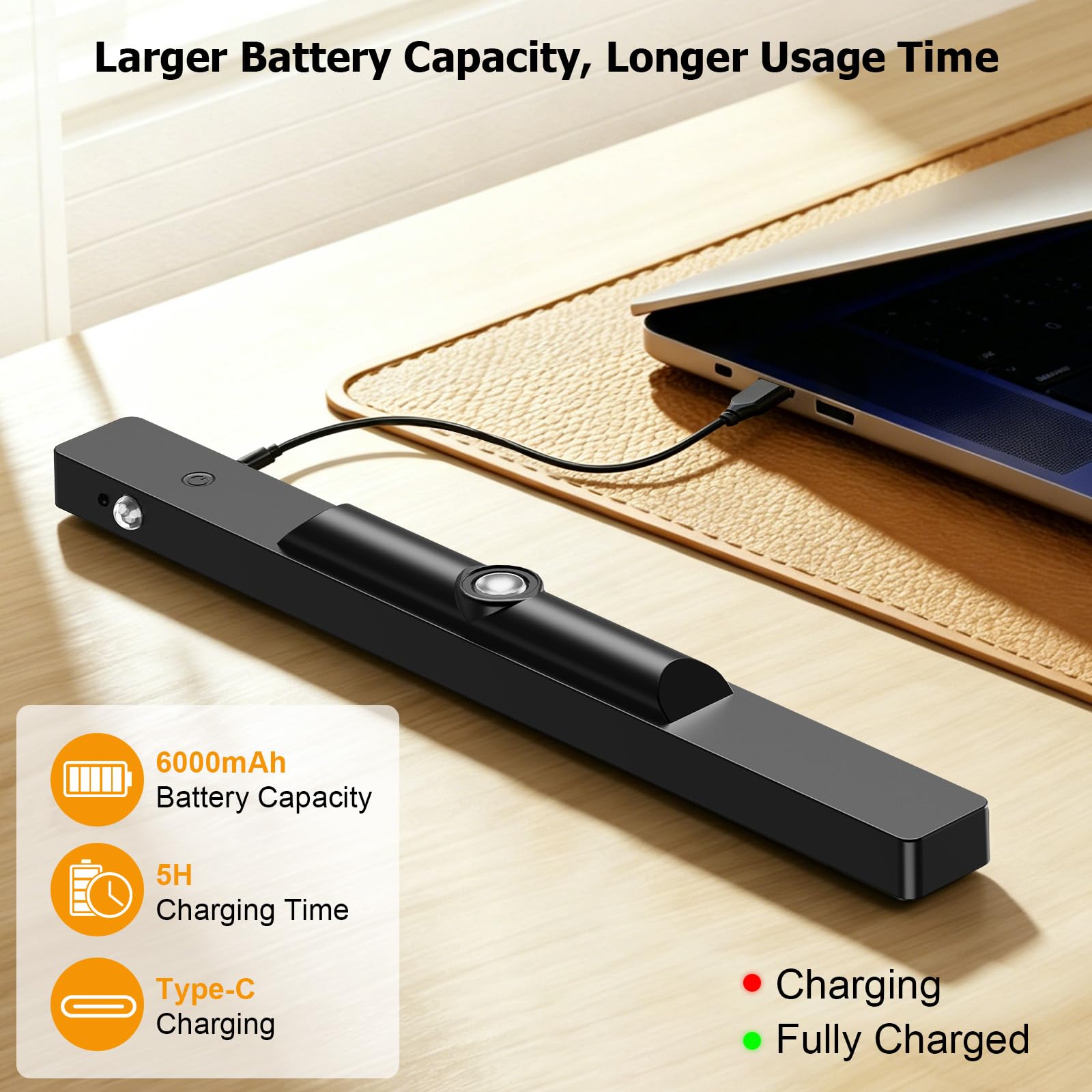 40CM Lampara Pared Sin Cable, 6000mAh recargable aplique espejo baño, Luz Inalambrica para Cuadros con Mando a Distancia 3 temperaturas ensor movimiento, para Sala de Estar Pasillo pinturas Intensidad