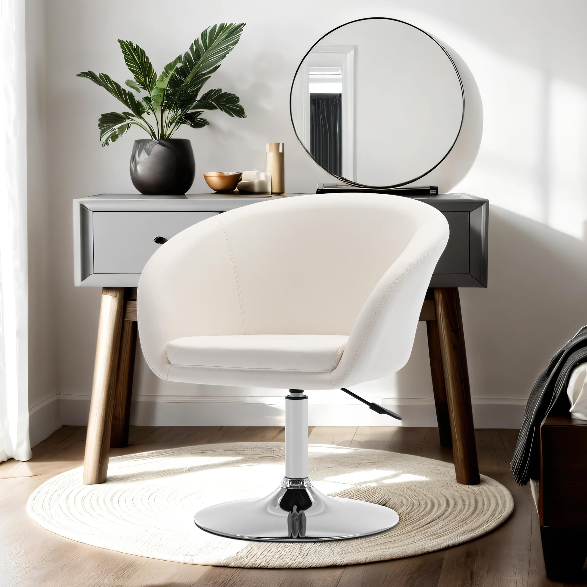 Duhome Sedia da trucco regolabile in altezza, in ecopelle, girevole, da cocktail, con bracciolo, per soggiorno, sala da pranzo, camera da letto, colore: bianco