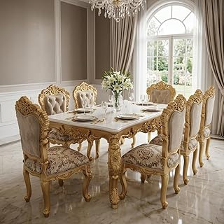 NAAZ HANDICRAFT Teak Wood 8 Seater Dining Room Sets | Wooden Dining Table with 8 Chairs | Dining Table Set for Home Living...