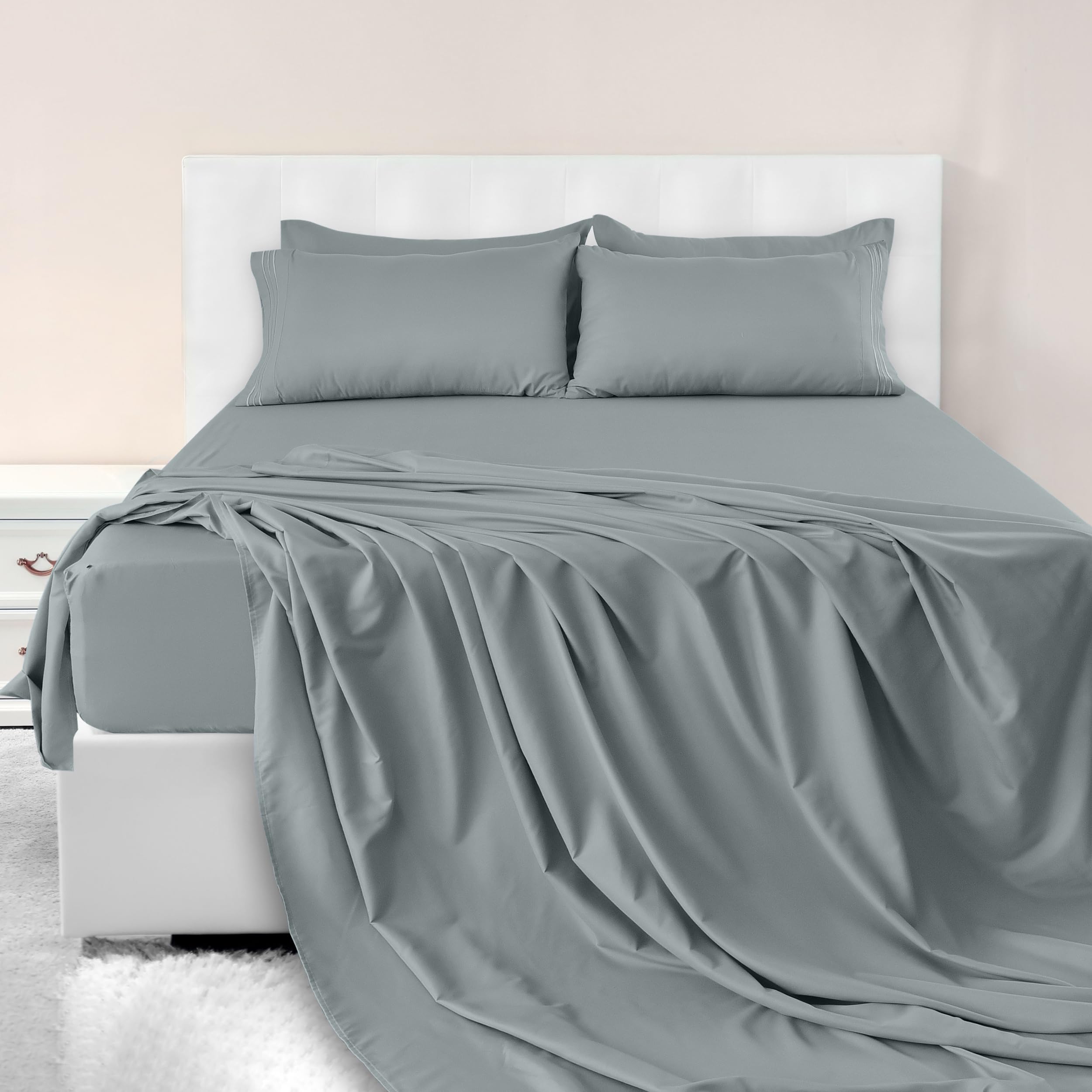 LUX Décor King Sheet Set – 6 Piece Ultra-Soft Microfiber Bed Sheets with Flat Sheet, 16 Inches Deep Pocket Fitted Sheet & Pillowcases, Cooling & Breathable Hotel Luxury, Oeko-TEX – Grey