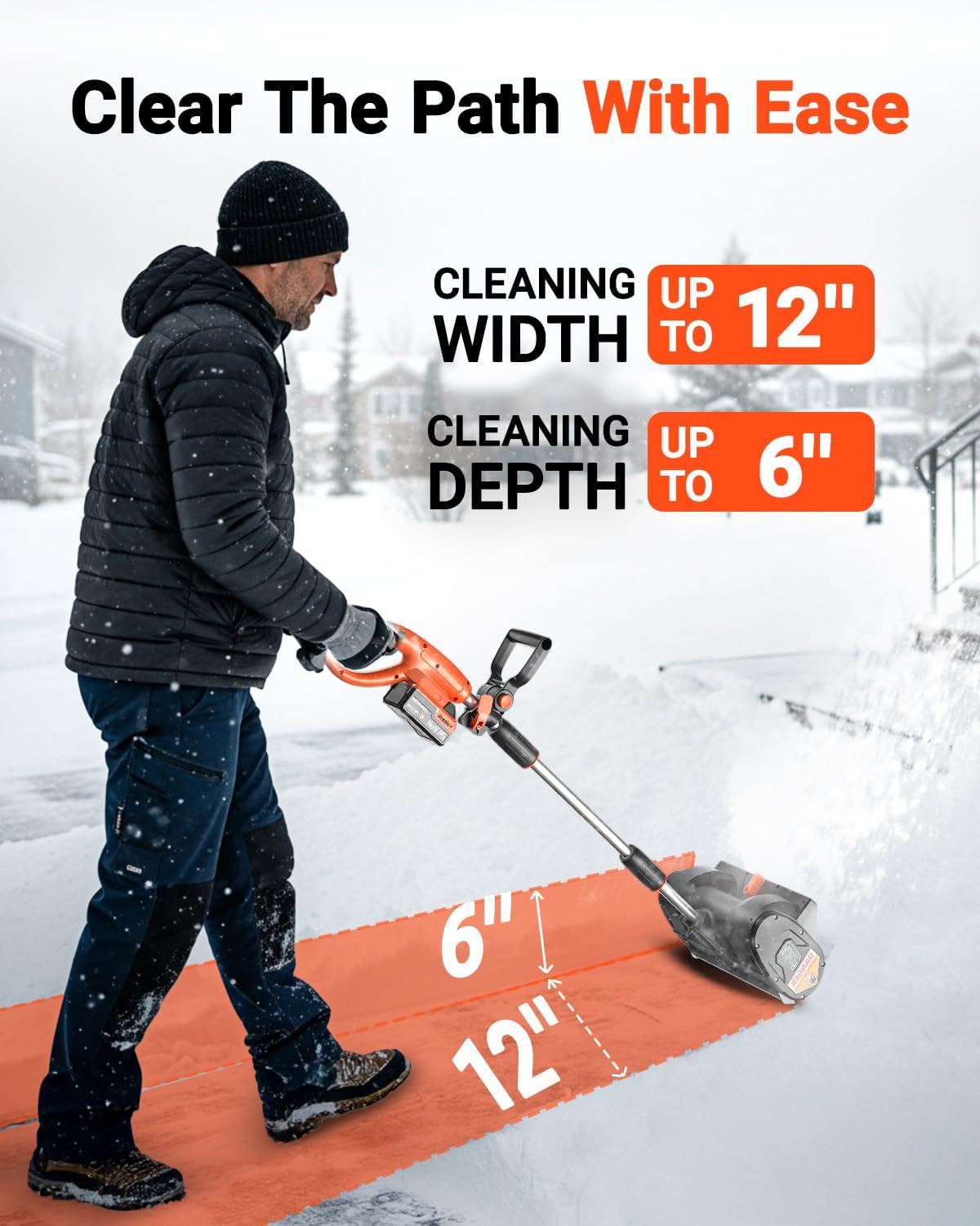 VOLTASK 24V 12-Inch Cordless Electric Snow Shovel, Lightweight Handheld Snow Blower with 4.0Ah Battery, Fast Charger & Directional Plate