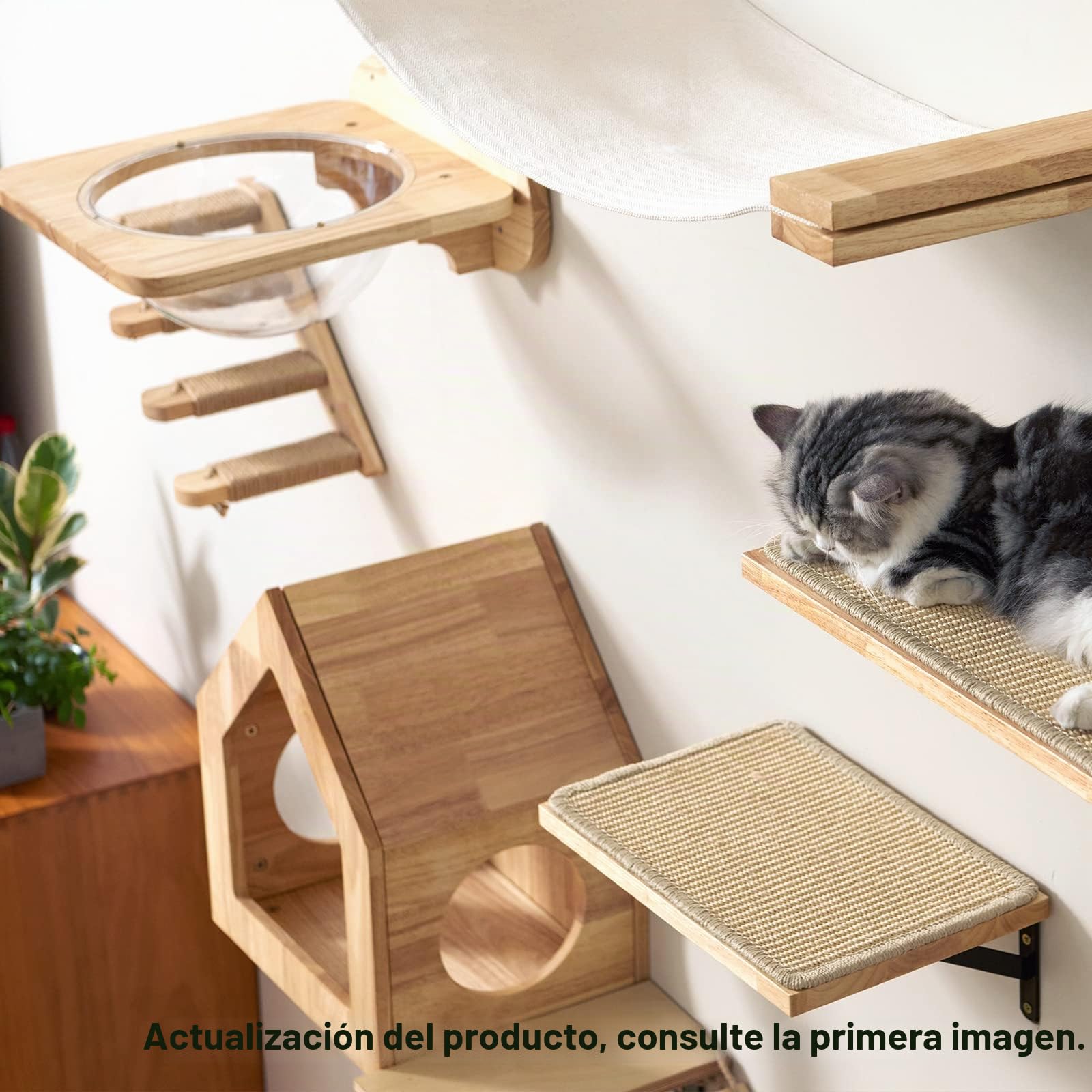 FUKUMARU Cama para Gatos de Pared de Madera de Abedul, 39x30x46 cm, Muebles de Pared Multifuncionales para Gatos, Diseño Elegante, Hazlo Tú Mismo