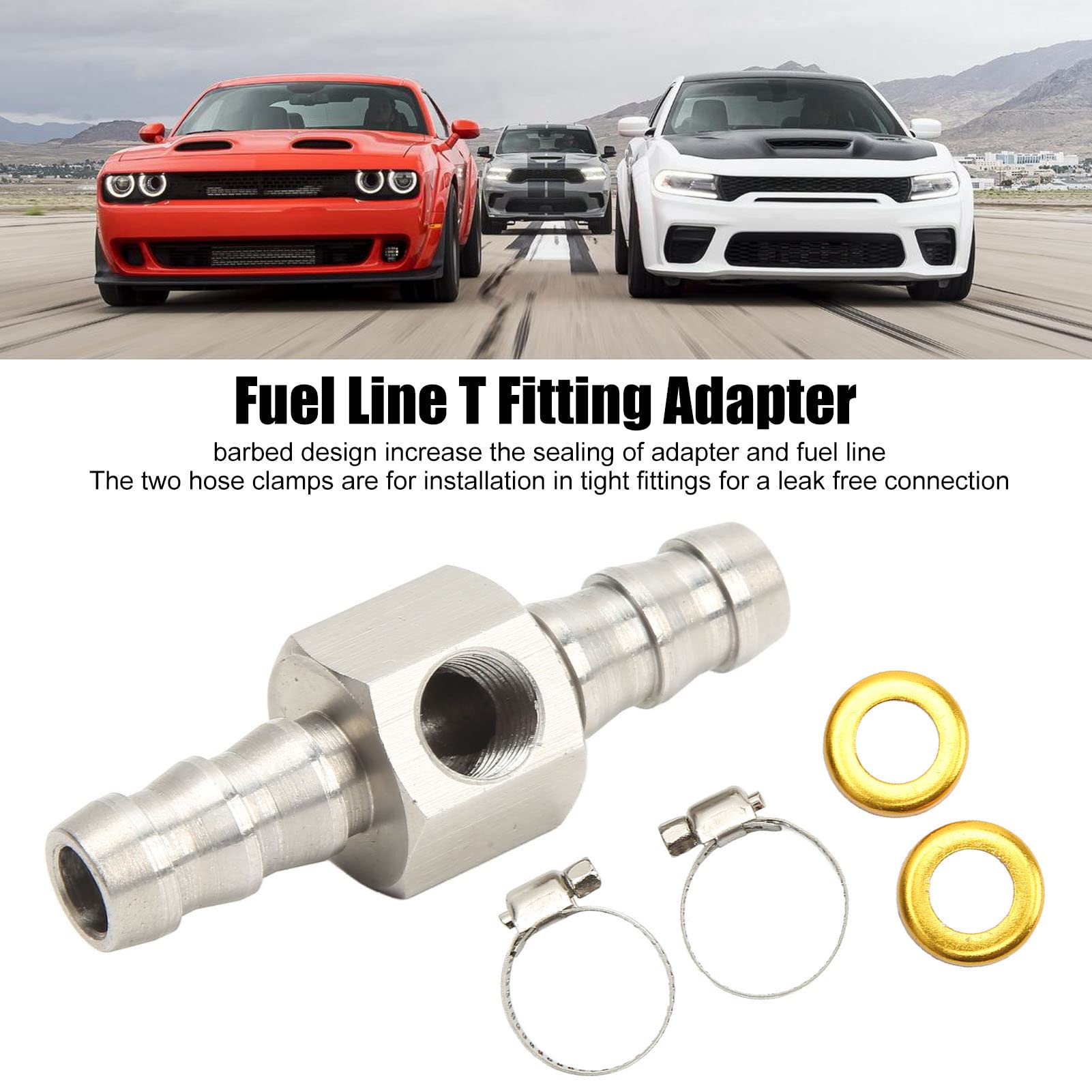 Adattatore per Manometro Pressione Carburante, Tubo Carburante Adattatore per Raccordo a T Antideformazione Porta 1/8‑27 NPT per Refrigerante Riduttori (3/8 poll)