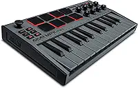 Akai Professional MPK Mini MK3 - Controlador de Teclado MIDI USB com 25 Teclas, 8 Pads de Bateria Iluminados, 8 Knobs, Software de Produção Musical e Pacote de Sons da Native Instruments, Cinzento