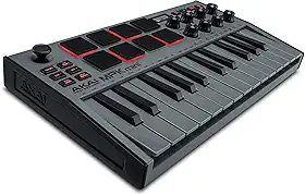 Akai Professional MPK Mini MK3 - Controlador de Teclado MIDI USB com 25 Teclas, 8 Pads de Bateria Iluminados, 8 Knobs, Software de Produção Musical e Pacote de Sons da Native Instruments, Cinzento