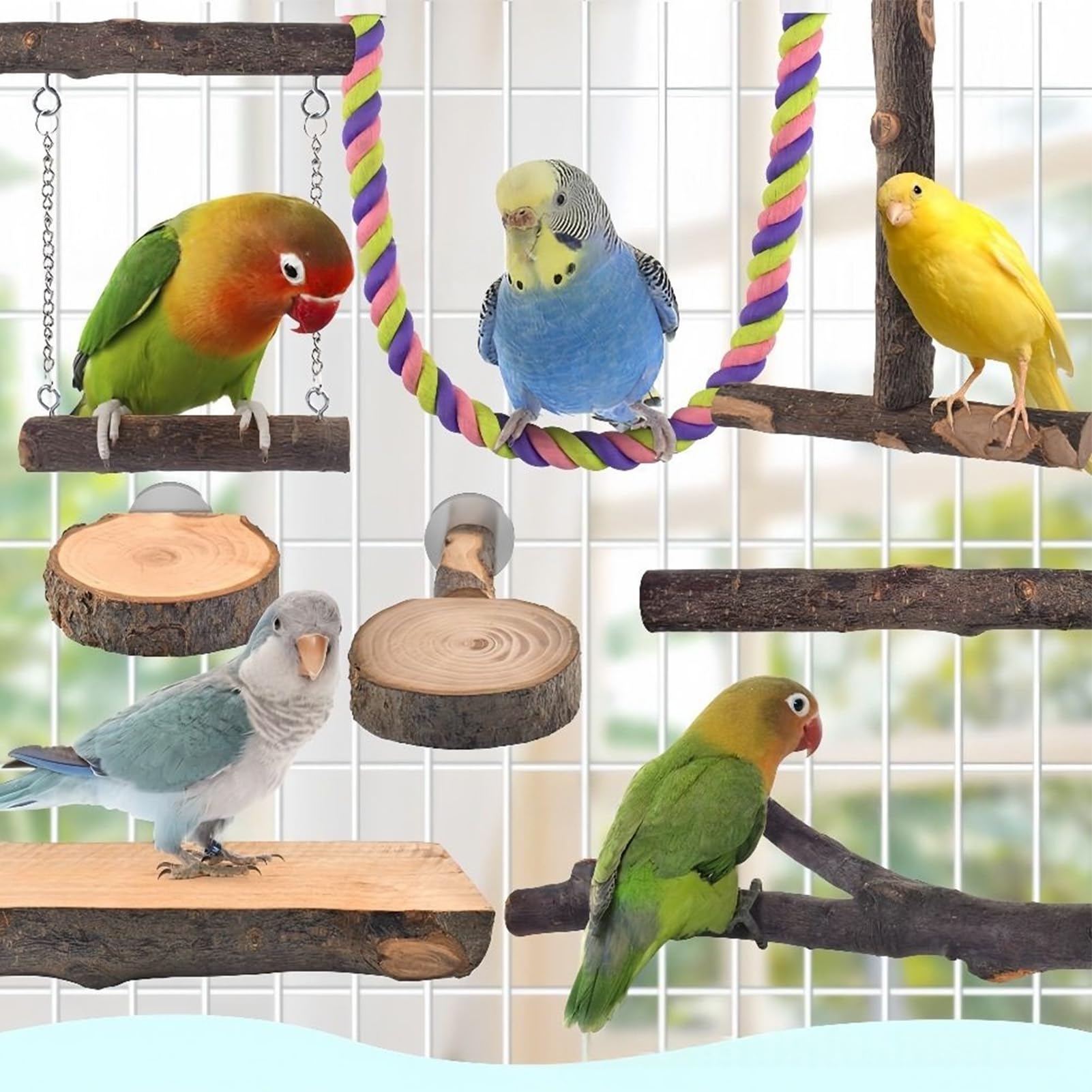 Ptak papuga huśtawka zabawki do żucia klatka okoń Combo Playstand zestaw zabawek Applewood dla papug różnej wielkości