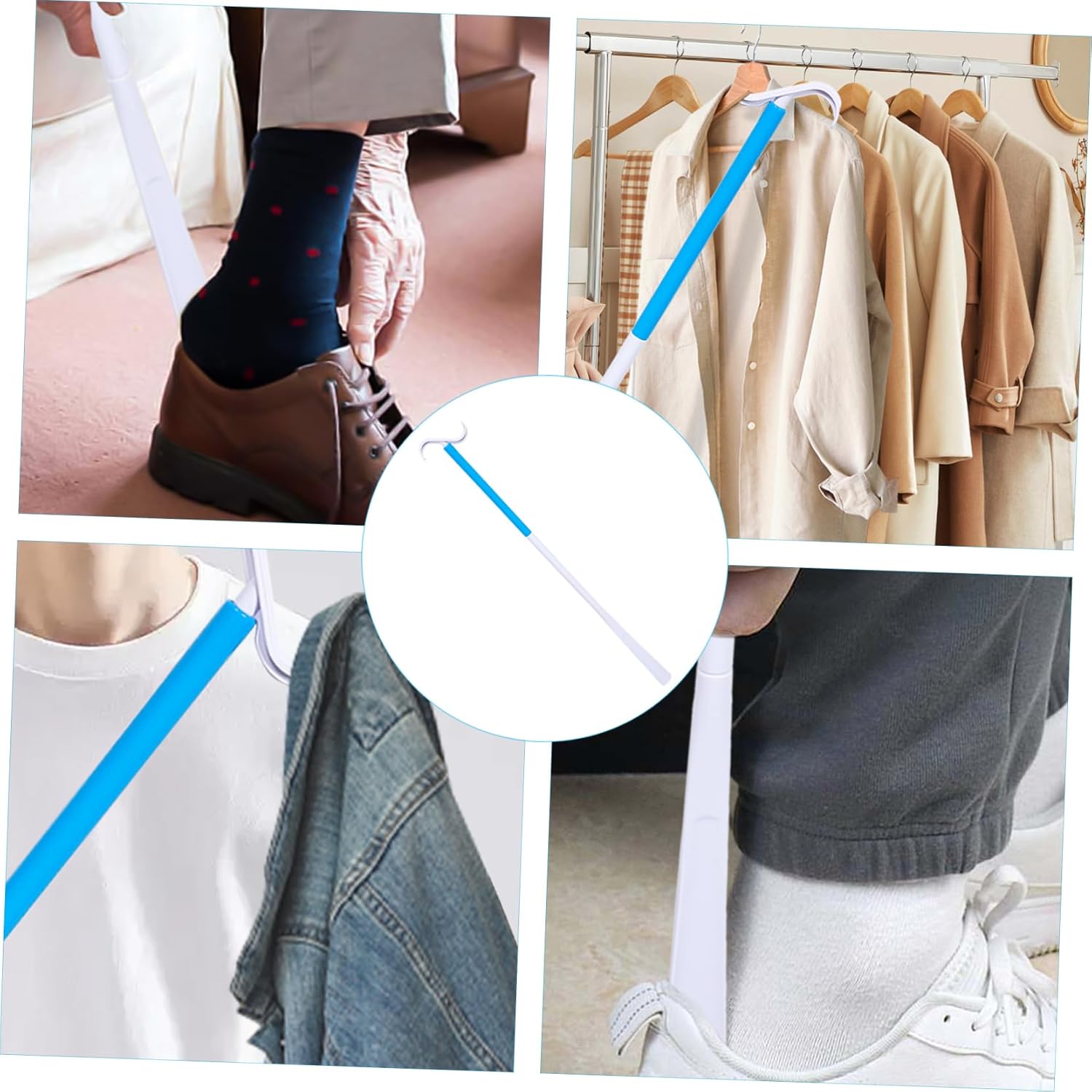 Convenient Shoe Lifter and Dressing Stick for Elderly Disabled and Pregnant Women Handled Shoe Horn for Easy Sock and Shoe Wearing Aid