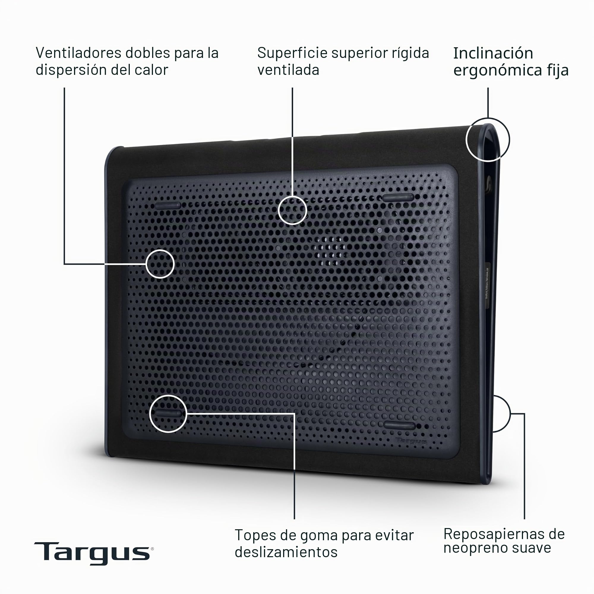 Targus Lap Chill Mat - Base de refrigeración (2.0, Negro, Gris, 383,54 x 304,8 x 55,88 mm, 1,2 kg, Neopreno)