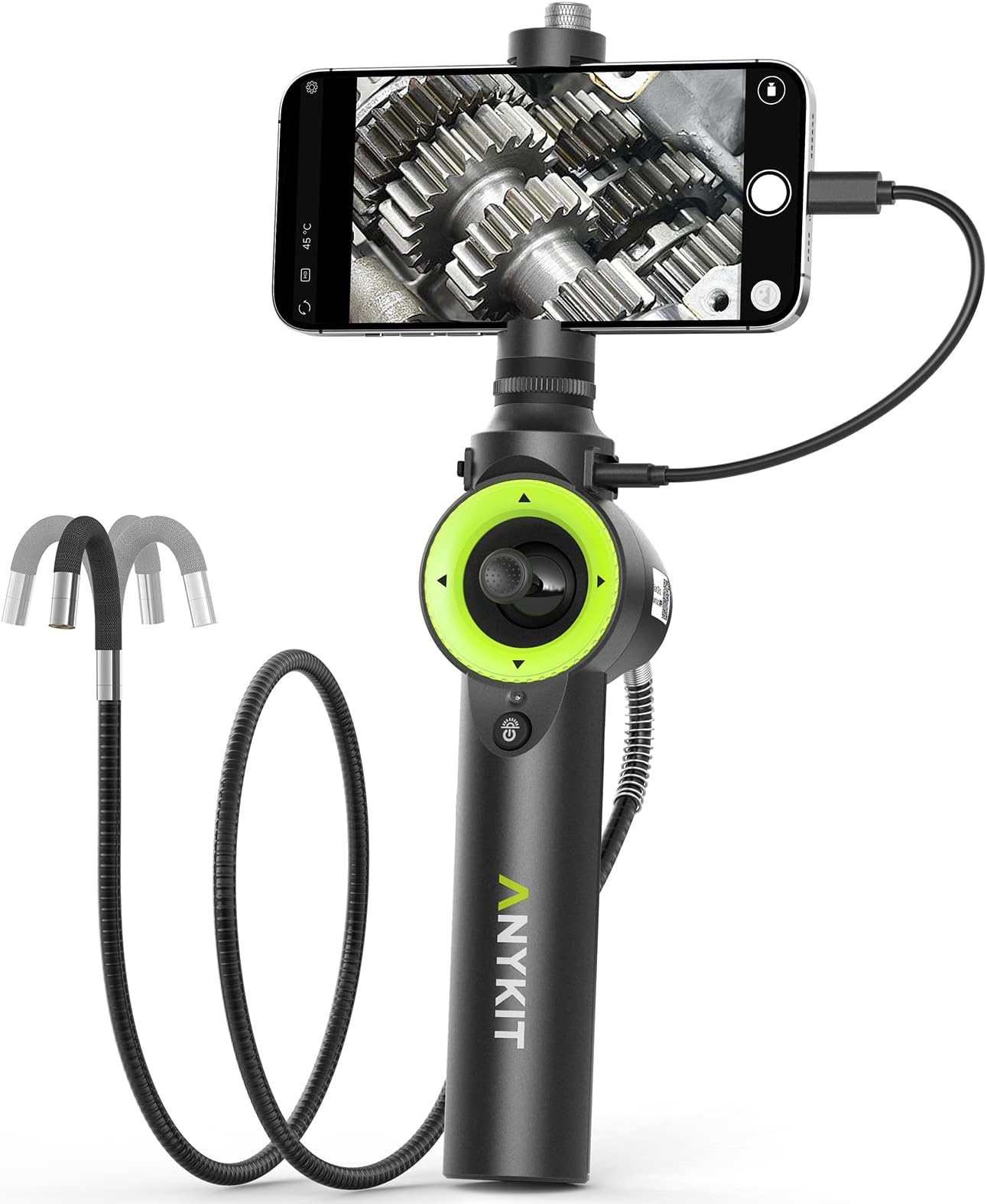 Anykit 360° 4 Ways Articulating Borescope, Industrial Endoscope with 0.26 in Articulated Snake Camera, Inspection Camera with 4 Adjustable LED Lights Compatible with iPhone and Android - 5FT