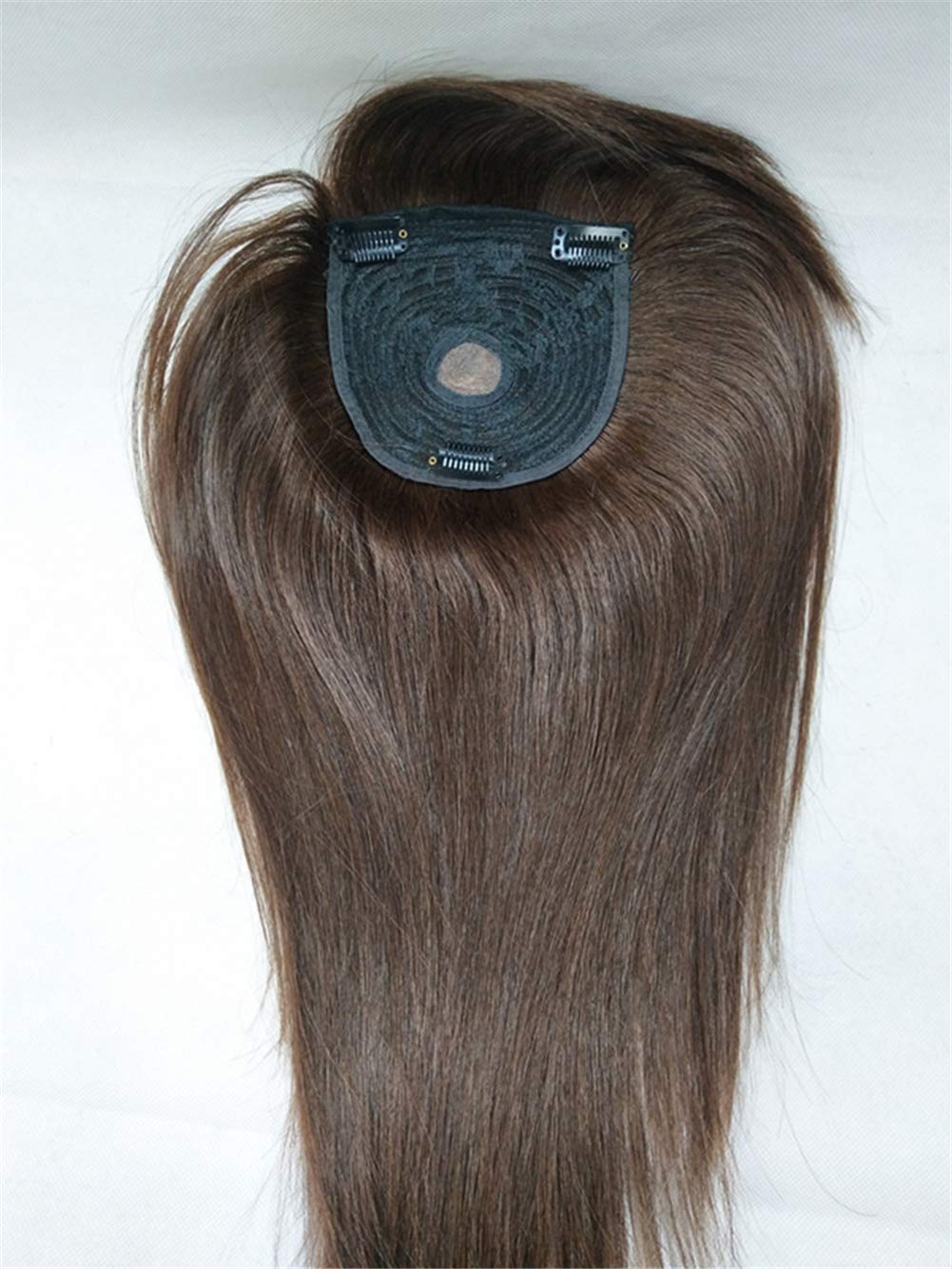 18" Long Straight Human Hair Forehead Topper with Bangs, Clip in Top Hairpieces for Women with Thinning Hair, Off Black