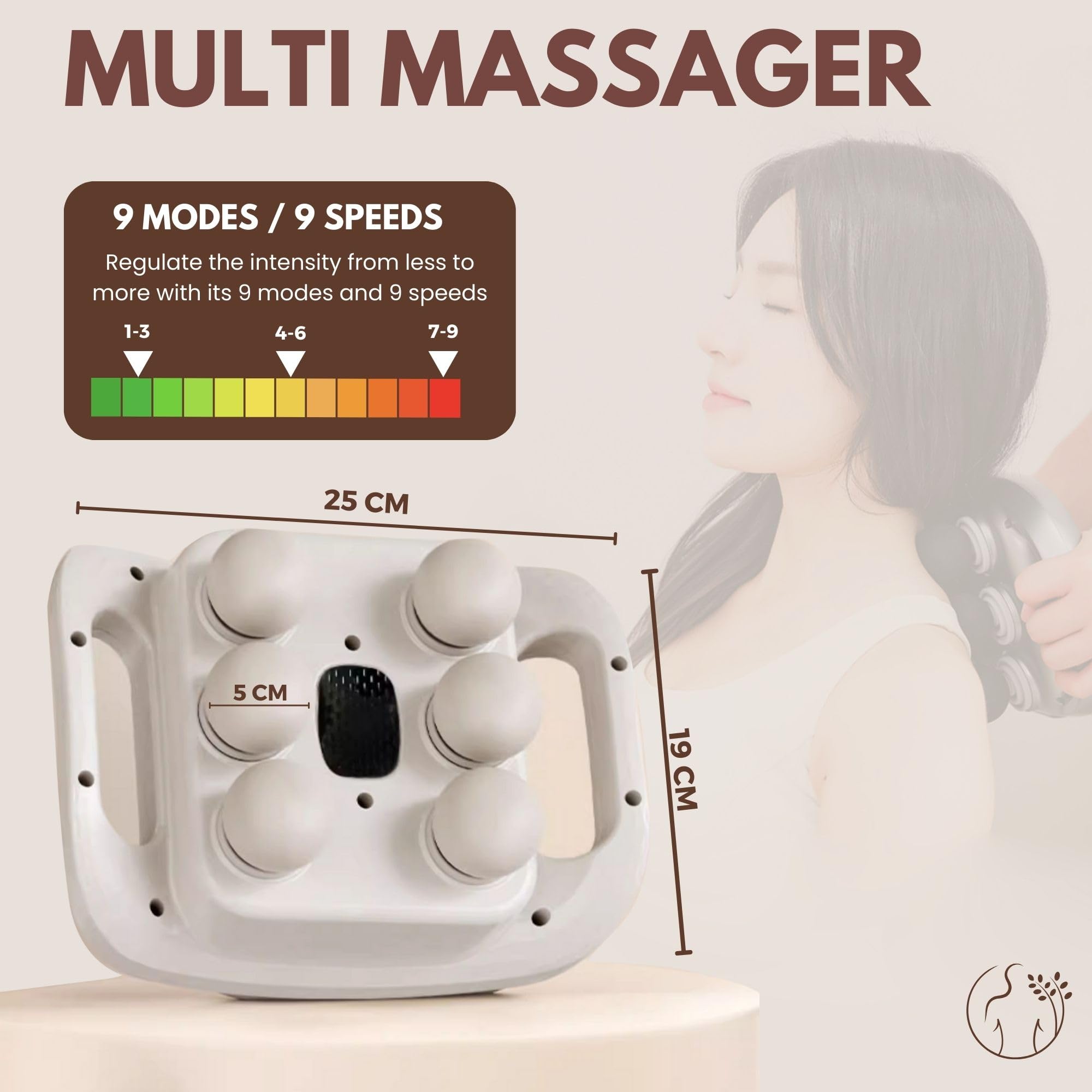 Masajeador Eléctrico de 6 Cabezas. Pistola de Masaje Muscular con 9 Niveles y 9 Modos. Cojín Masajeador para la Espalda, Piernas, Muslos, Abdomen. Herramienta de Masajes para Relajación.