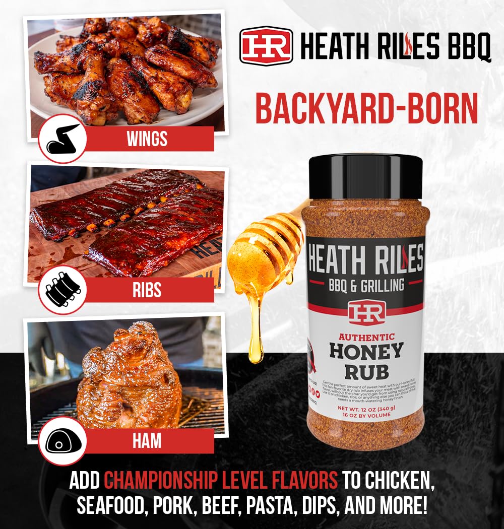 Heath Riles BBQ Rub - Honey Seasoning, Champion Pitmaster Recipe, Legendary Rubs For Smoking & Grilling, 80+ BBQ Championships, 2 lb./32 oz.