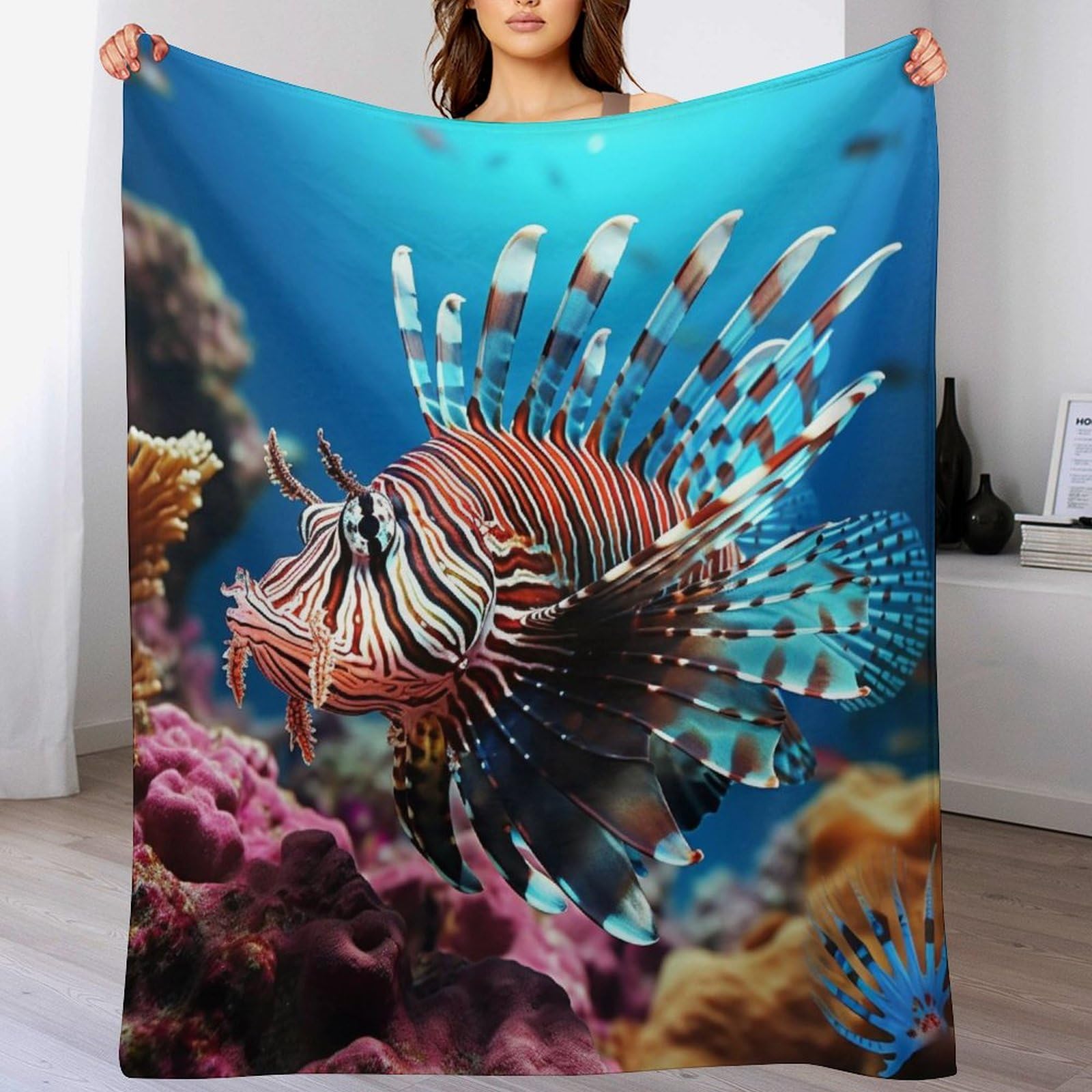 Couverture polaire poisson pour cocooning sur le lit ou le canapé