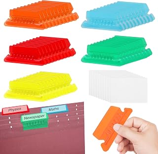50Pcs Hanging File Folder Labels, Multicolor Inserts Folder Labels Plastic Tabs File Tabs Hanging Folders,Split Files Organizer Inserts for Office Supplies School and Home Use (2-Inch)