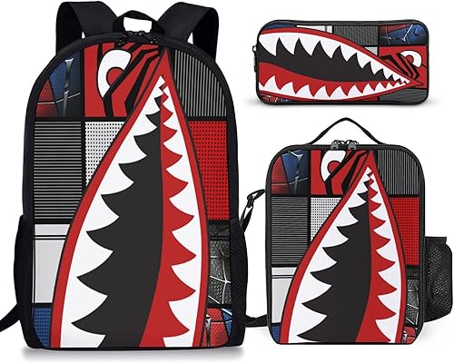 Ceosmch Mochila infantil de tiburón de 3 piezas, bolsa escolar de gran capacidad, bolsa de viaje para portátil, lonchera duradera, ideal para