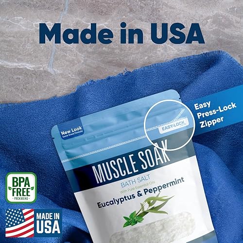 Miniatura 6 de Muscle Soak - Sal de baño de 32 onzas de sal de Epsom con aceites esenciales de menta natural y eucalipto, más vitamina C en bolsa sin BPA con sello