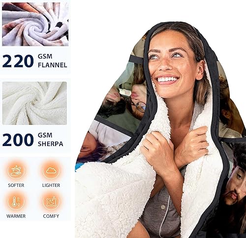 Miniatura 3 de DayOfShe Manta gruesa de forro polar Sherpa de invierno personalizada para esposa, marido, manta de fotos personalizada para parejas, regalos para