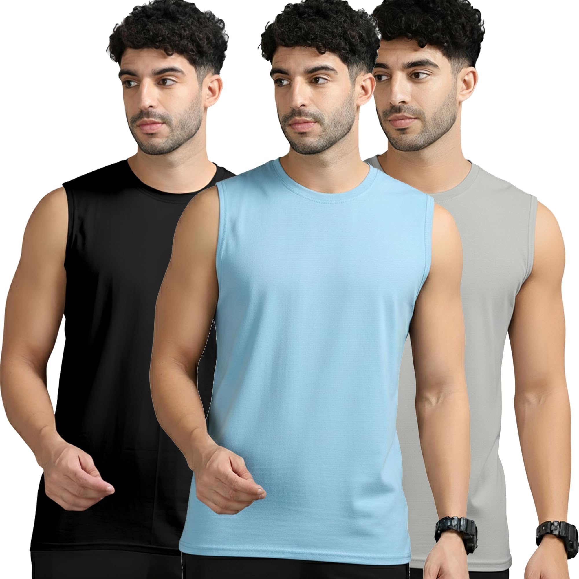 Men's Tank Tops Sleeveless T-Shirt for Men's Gym Wear Vest Solid Stylish Round Neck Running Sando for Sports Workout Fitness (Pack of 3)-picture-22