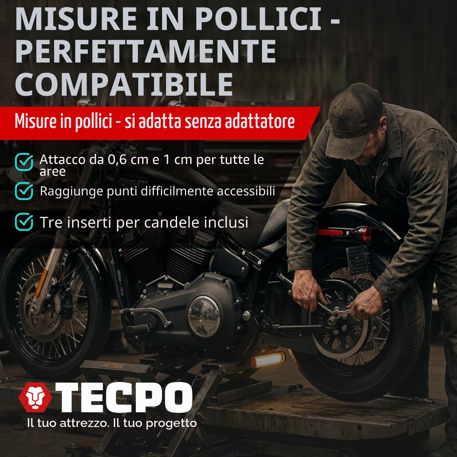 TECPO Set di utensili per pollici Harley a bussola, dadi dimensioni set scatola a cricchetto