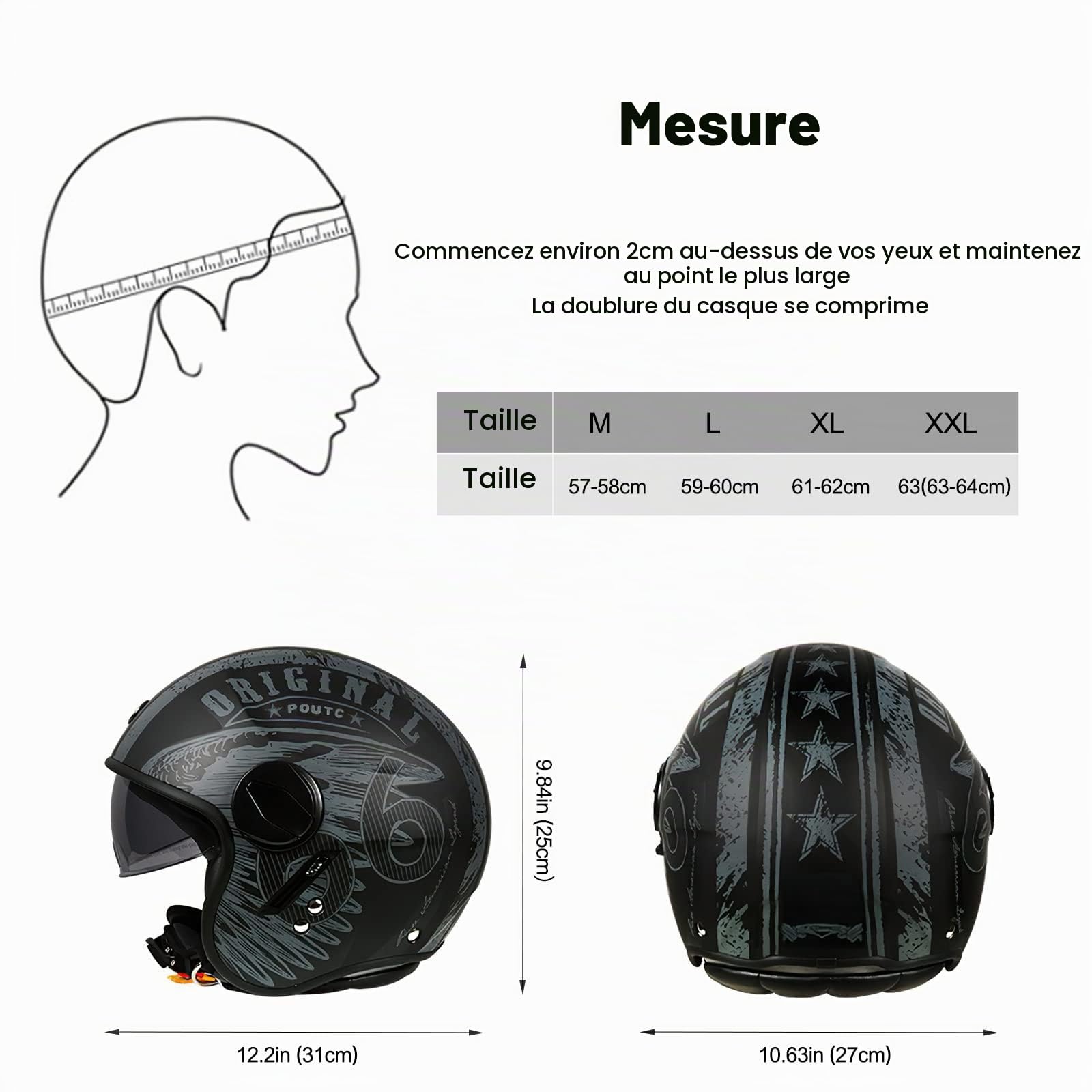 Casque De Moto, ECE 22.06 Certifié Casque Semi-Ouvert Casque Jet Casque Moto Et Scooter Femme Adulte Anti Scratch Visiere