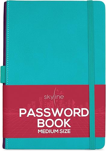 Cuaderno de contraseñas Skyline A5 y compacto - Cuaderno diario de contraseñas y de notas para computadora y sitios web