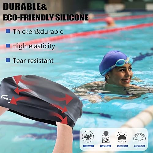 Miniatura 3 de Gorro de natación de silicona para mujer, sombreros de natación gruesos de alta elasticidad para cabello largo, gorras de natación para mujeres y