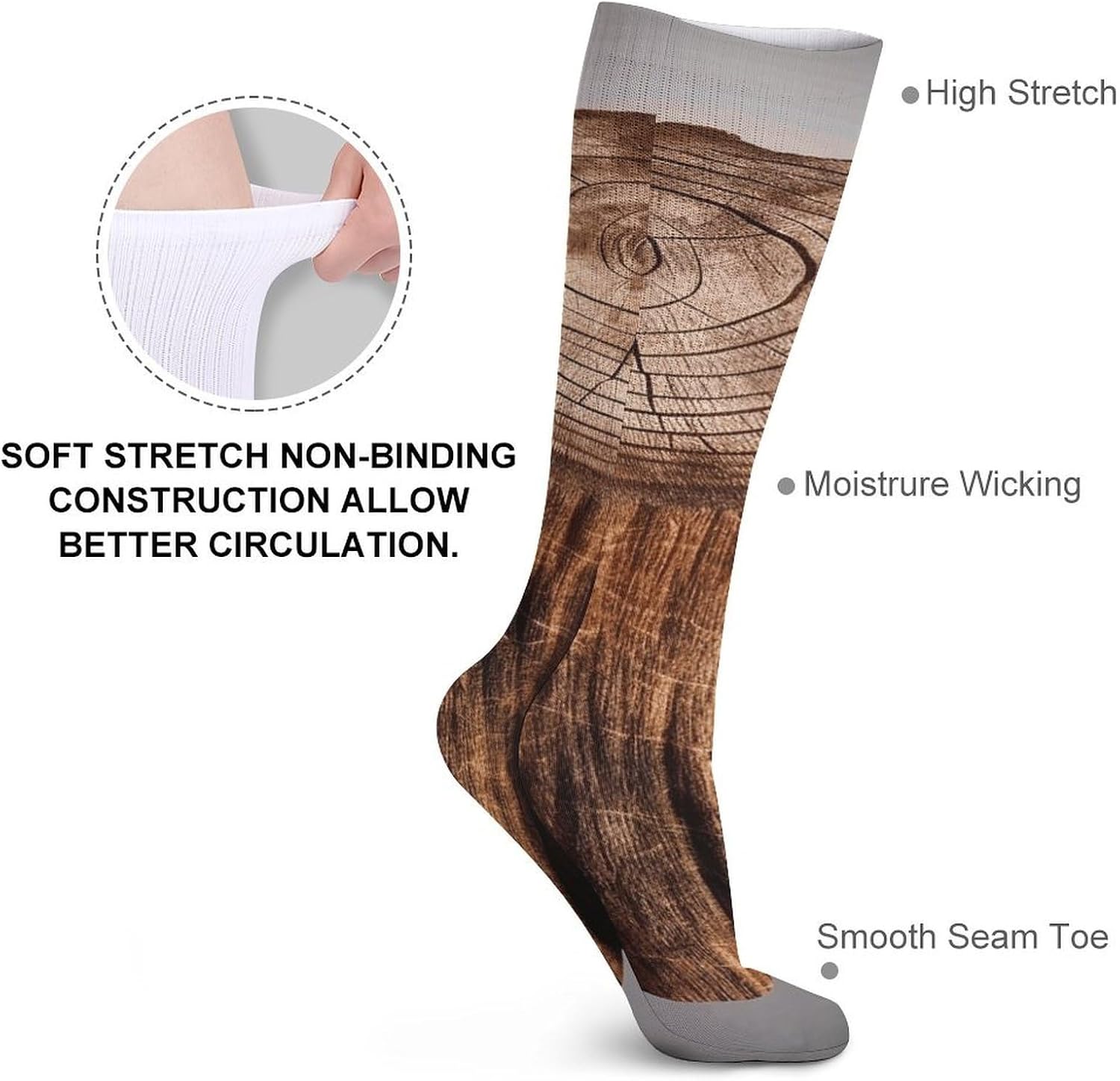 5-Pack Knee High Socks, 15.7 Inch Breathable Casual Socks Stump of Oak Tree Stockings for Men Women