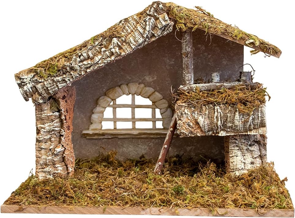 Village Nativity Wooden Stable Creche for Christmas