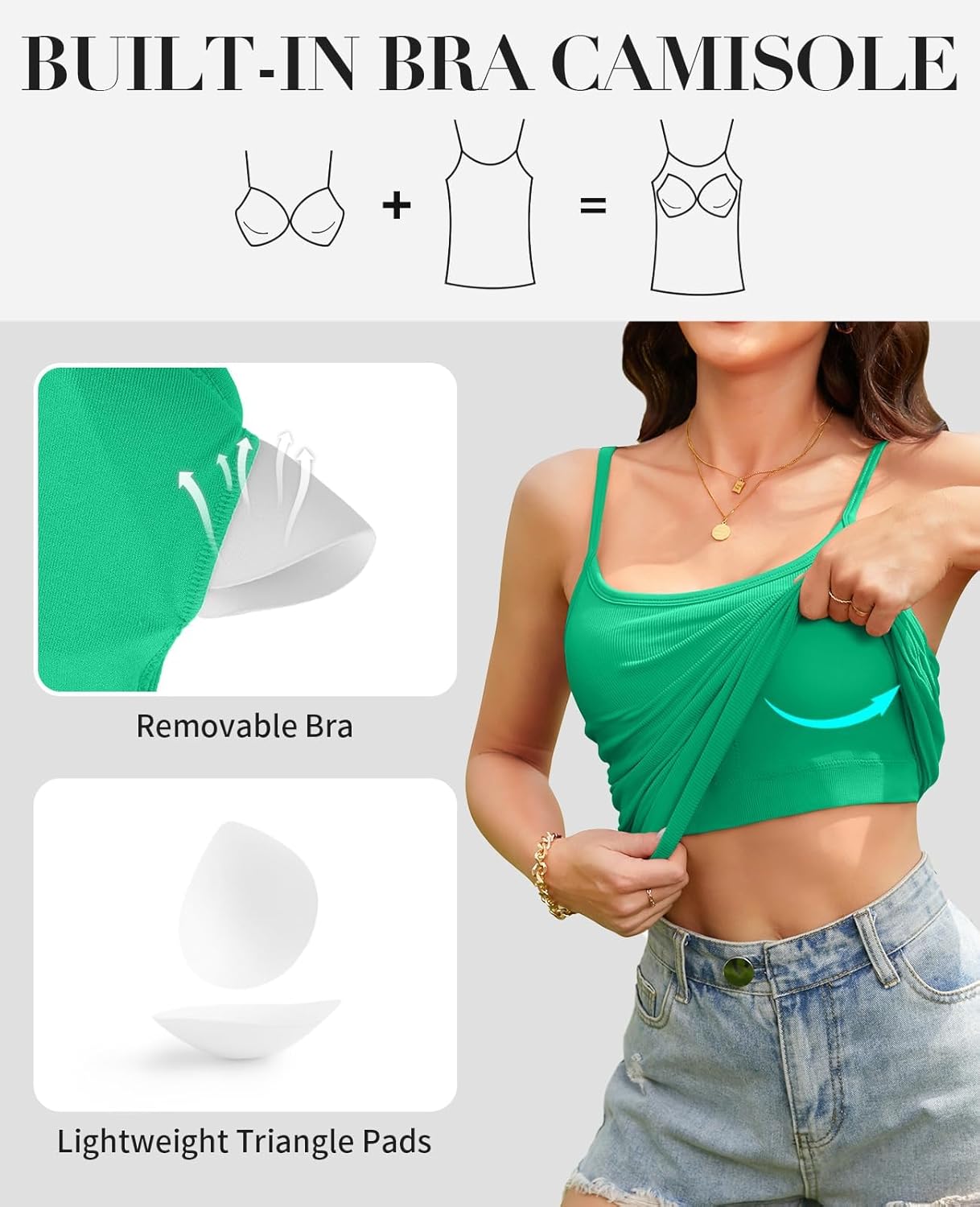 V FOR CITY Ribbed Camisole Tops for Women with Built-in Bra Adjustable Straps Cami Scoop Neck Side Ruched Layering Tanks - Image 4