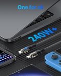 SooPii 240W USB C to USB C Cable[4ft 2-Pack],Fast Charging USB C Cable with LED Display for Galaxy S23+/S23 Ultra/S22 Ultra,MacBook Pro,lPhone16/15/15Pro/15ProMax,etc.,Transparent Shell,(Black)