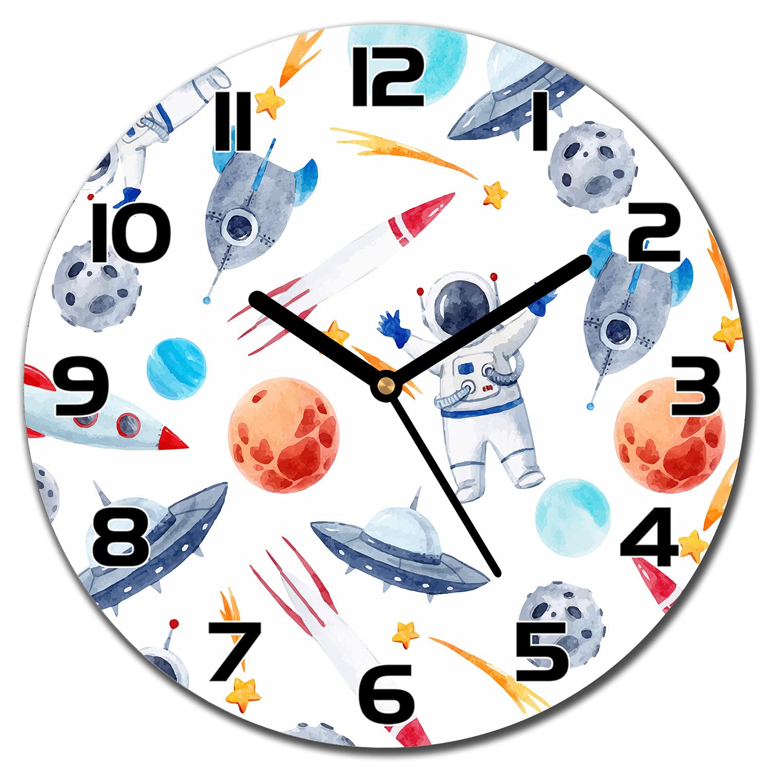 Horloge en verre 30 cm astronaute galaxy rocket pour salon