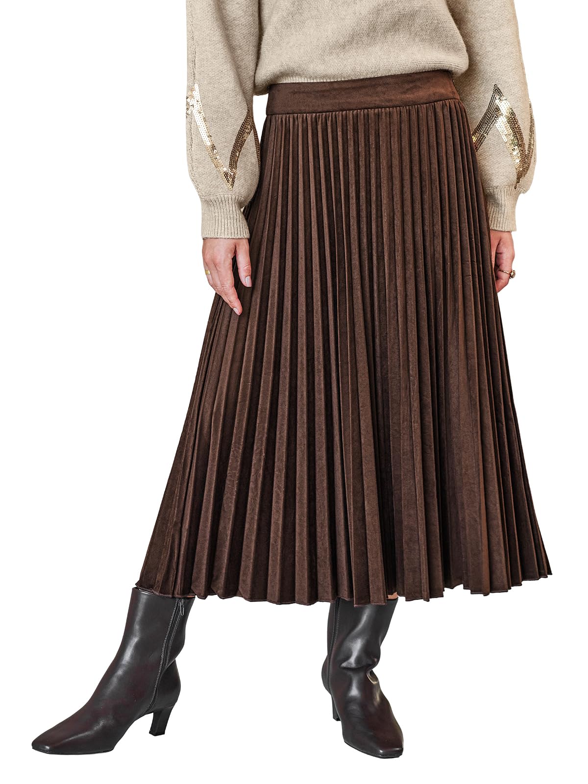 CUPSHE Satin-Falten Damen Langarmkleid, Elegante Abendessen Party Maxikleid