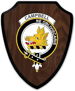 HARD EDGE DESIGN Family Coat of Arms Heritage Shield Plaque, Scottish Clan Crest Badge Campbell with Dark Wood Background
