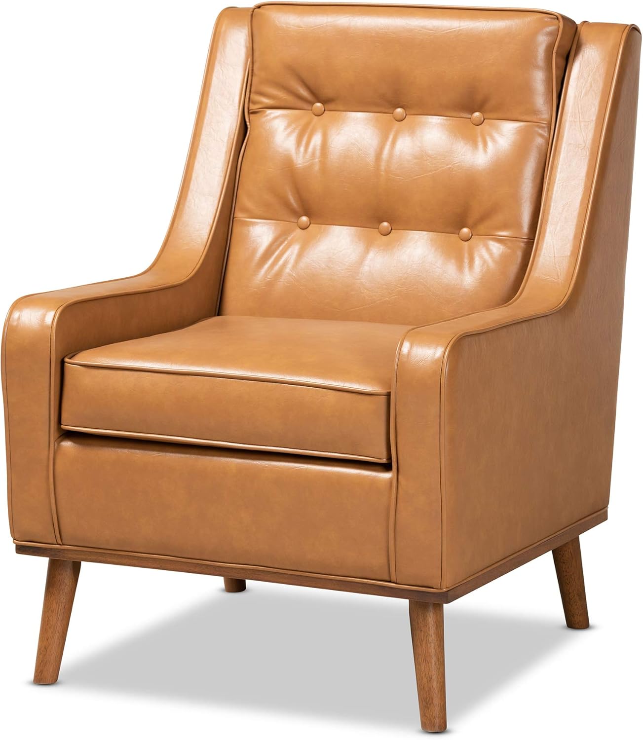 Baxton Studio Daley Modern and Contemporary Tan Faux Leather Upholstered and Walnut Brown Finished Wood Lounge Armchair