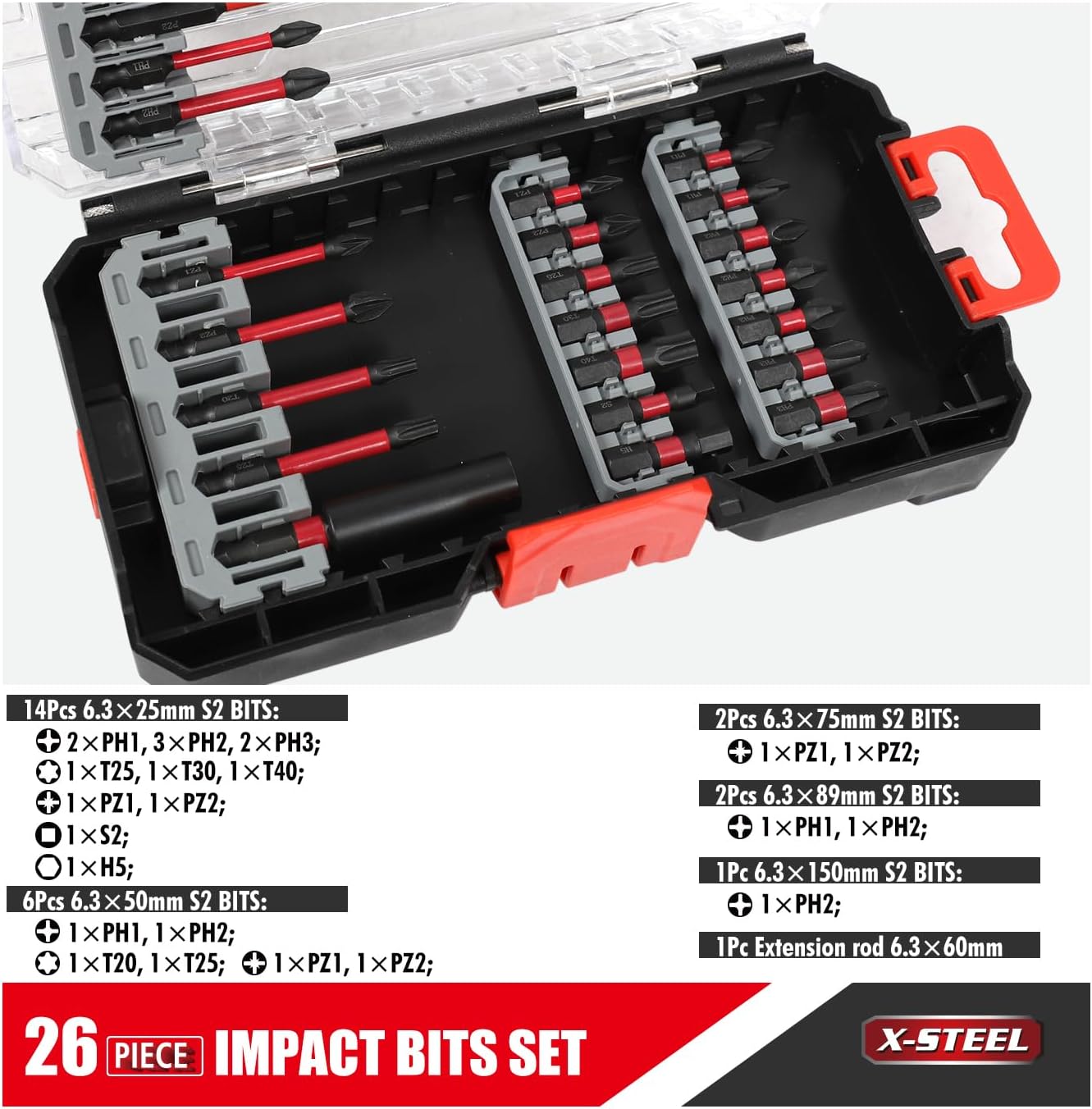 49PCS Impact Bits Set - High-Speed Steel Drill Bits, S2 Steel Screwdriver Bits, Magnetic Holder, Extension Rod - Complete Set for Wood, Metal, and Multi-Purpose Drilling & Screw Driving