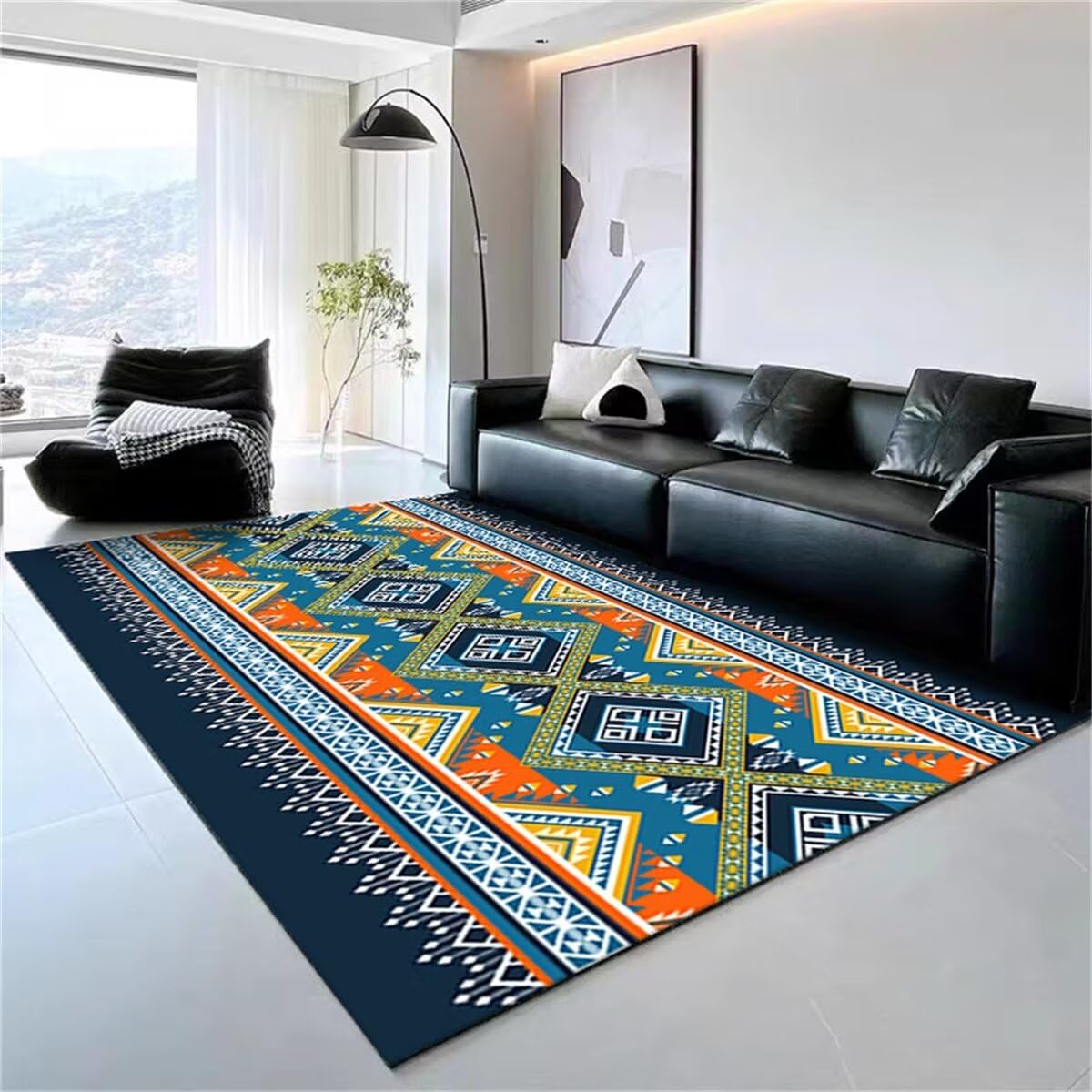 Tapis de chambre ado fille 140x200cm lavable à motif géométrique