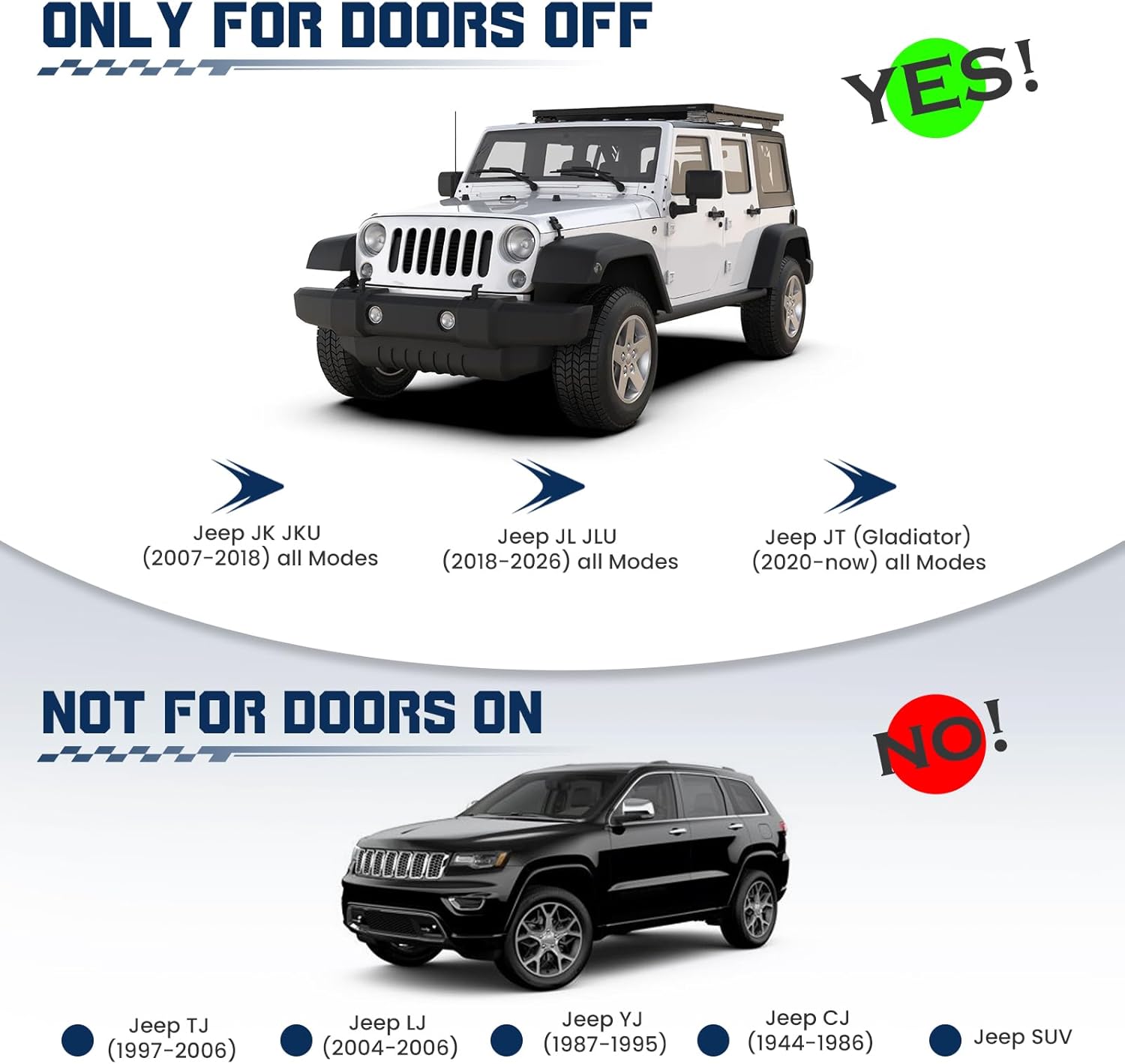 Upgraded Wrangler Mirrors Doors Off Compatible with Jeep Wrangler JK JL JT Gladiator & Unlimited 2007-2026, All-Aluminum Alloy Side View Doorless Road Mirror Set, No Vibrate Anti-Shaking Larger Field