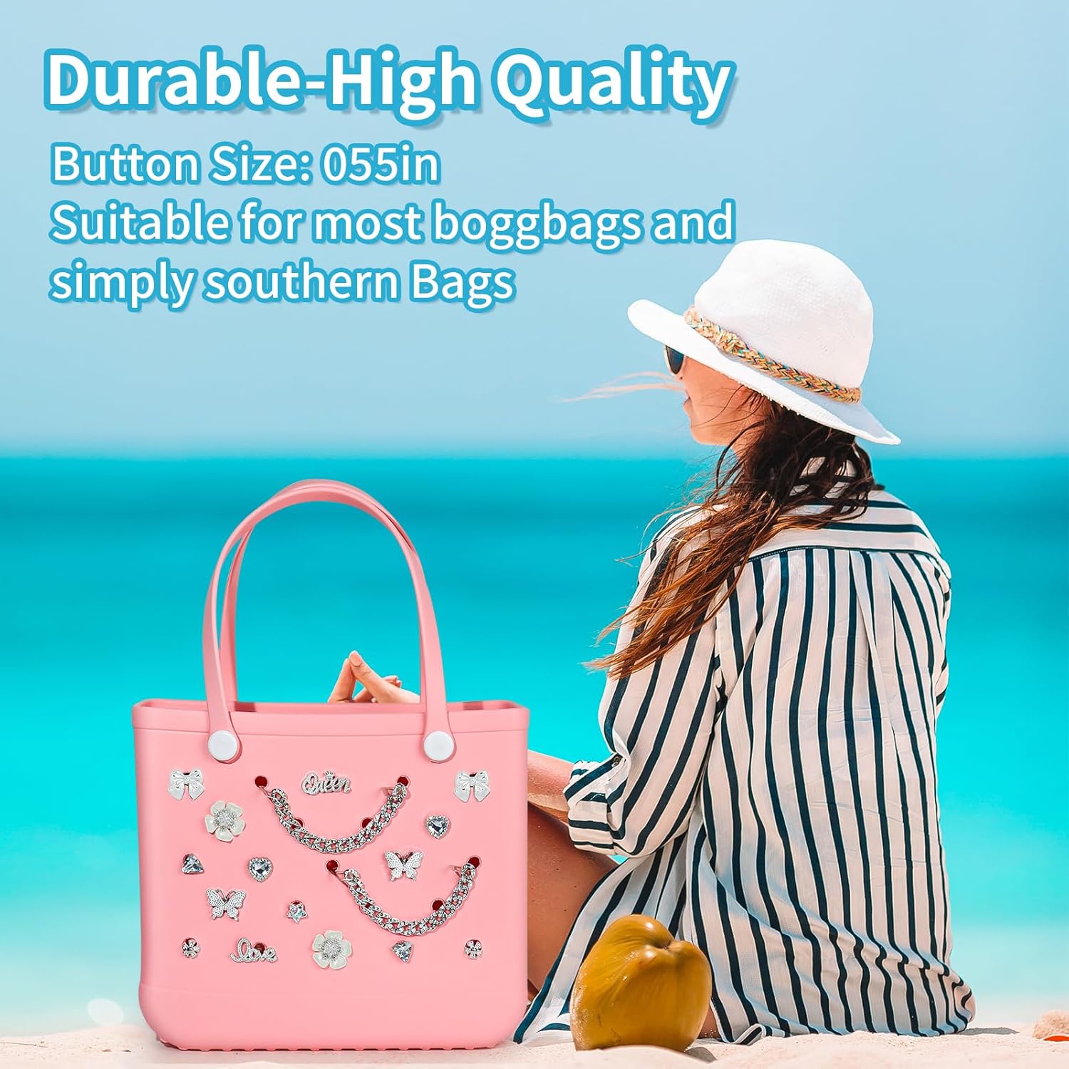 20 Pcs Beach Charms for Bogg Bag DIY Accessories Butterfly Flower Silver Chain Charm Cute Decoration Bag Charms for Bogg Bags Rubber Tote Beach Bags for Women - Image 4