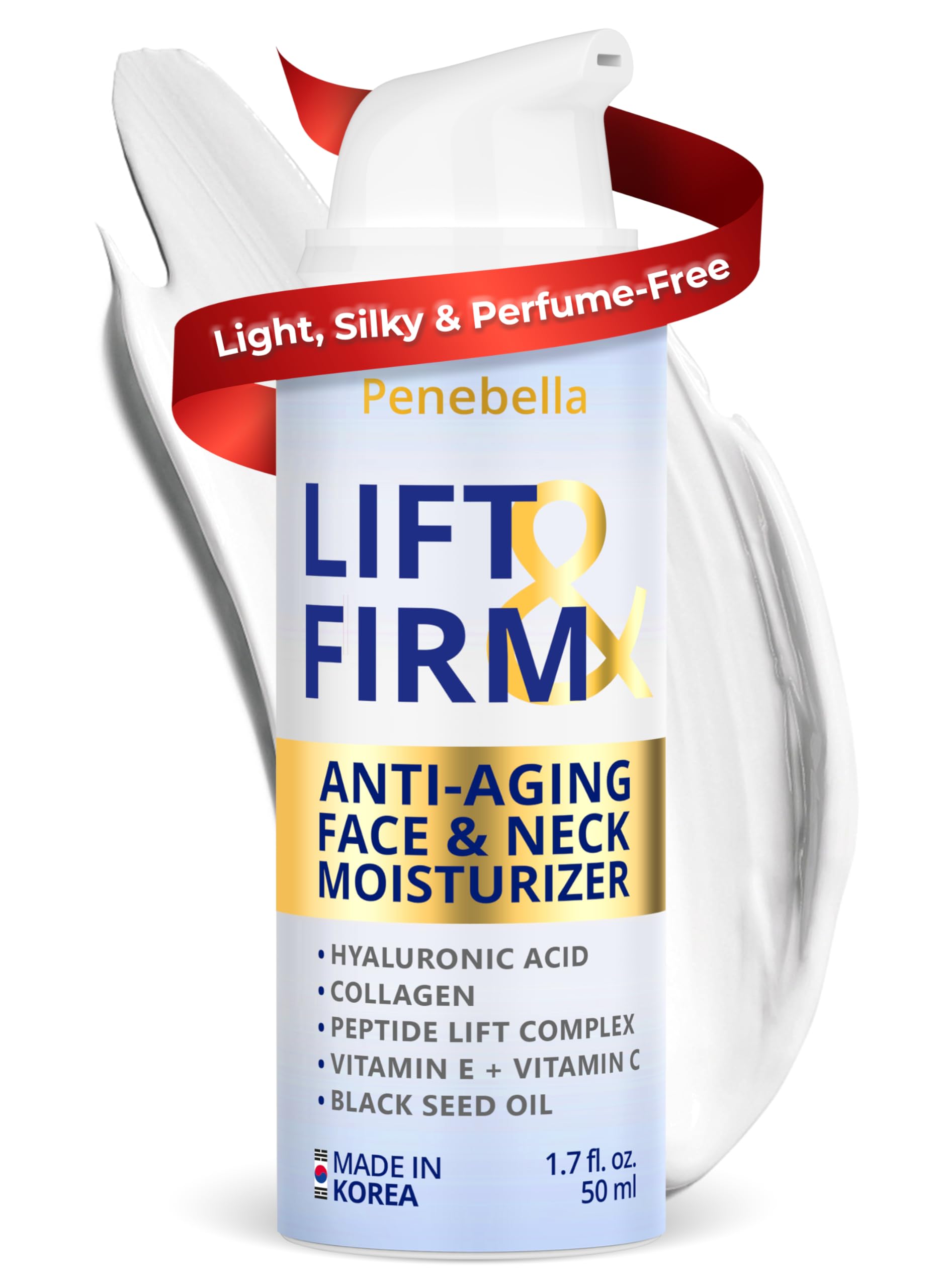 Face & Neck Cream for Tightening and Firming - Made in Korea - Collagen, Hyaluronic Acid, 3X Peptide Complex, Vitamin C + E - Face Moisturizer Anti Aging Treatment for All Skin Types