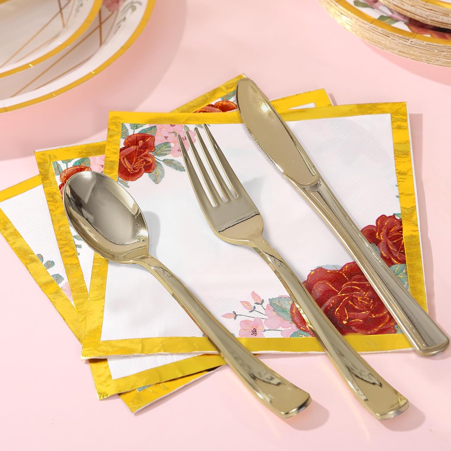 Floral Paper Plates Party Supplies 168PCS Bridal Shower Plates and Napkins Set Disposable Serve 24 Guests, Burgundy Flower Plates Disposable for Women Birthday Party Decorations