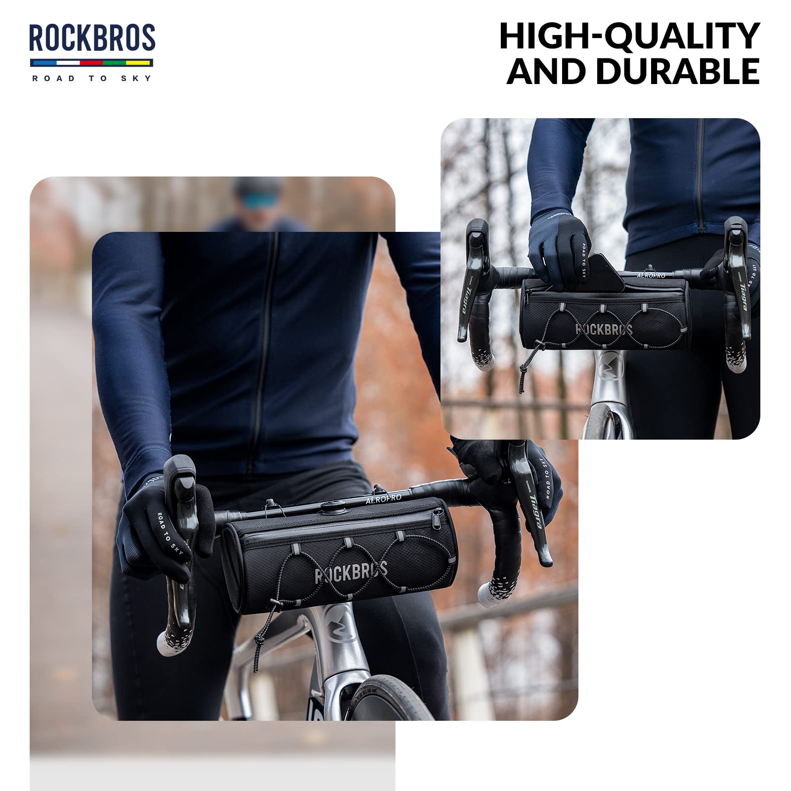 ROCKBROS Road to Sky Borsa Manubrio Bici, Borsa Anteriore Impermeabile Bicicletta, Borsello Manubrio Riflettente per MTB, Bici da Corsa, Bici da Città, Capacità 1.5L